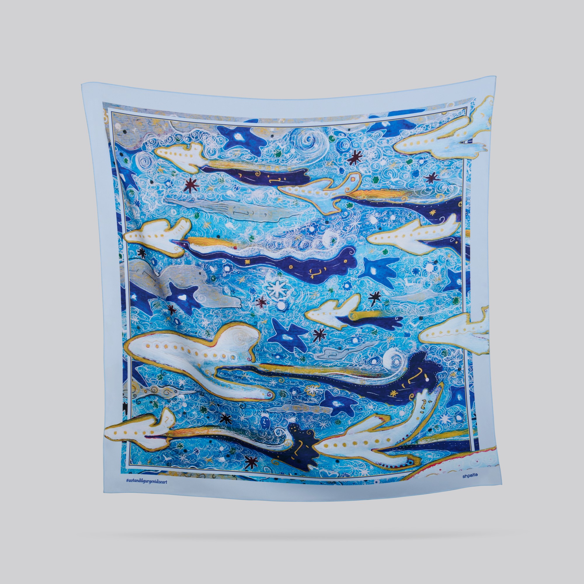 Scarf "Peaceful Sky" Size 85*85 cm blue silk shawl from Ukraine