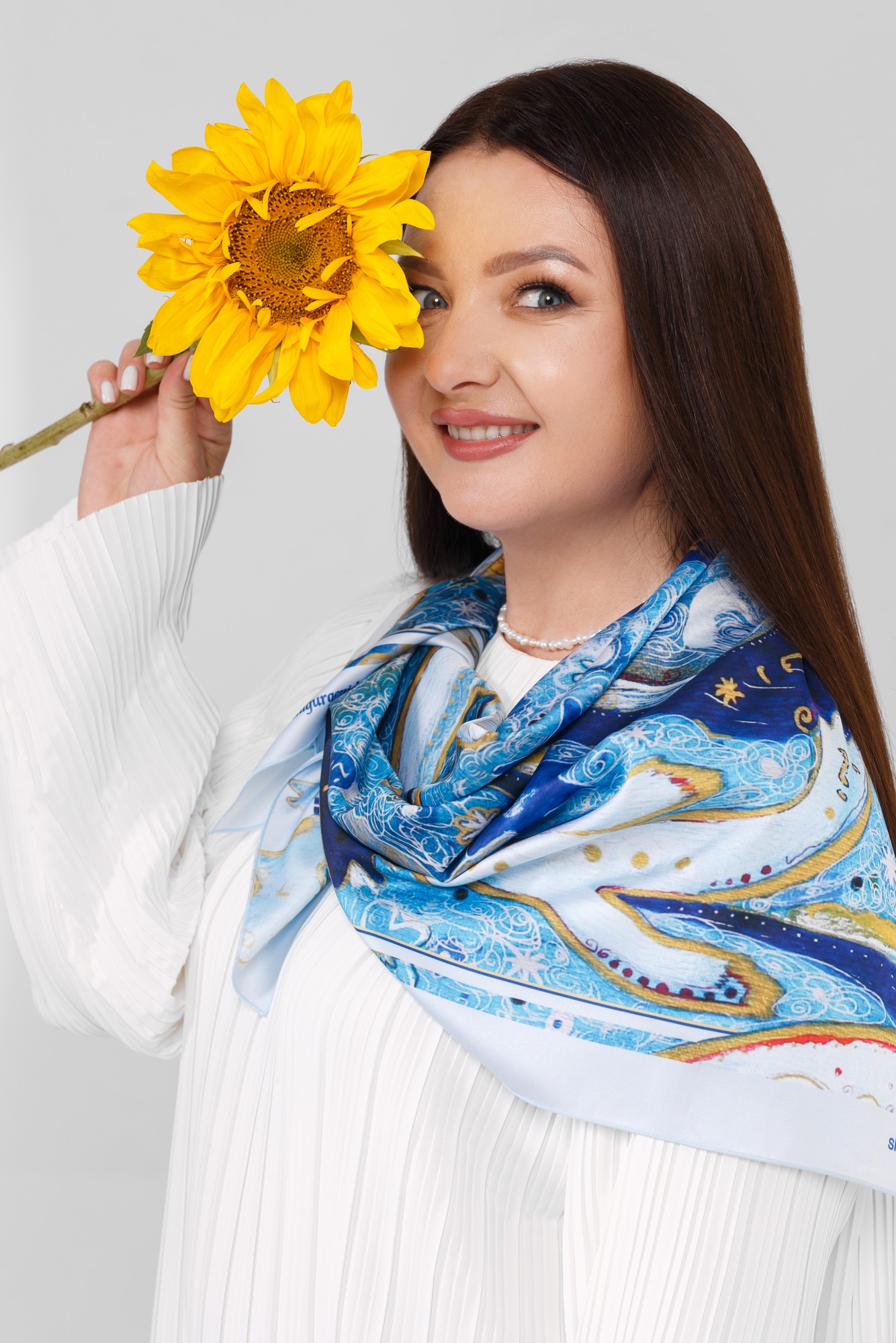 Scarf "Peaceful Sky?" Size 70*70 cm blue silk shawl from Ukraine