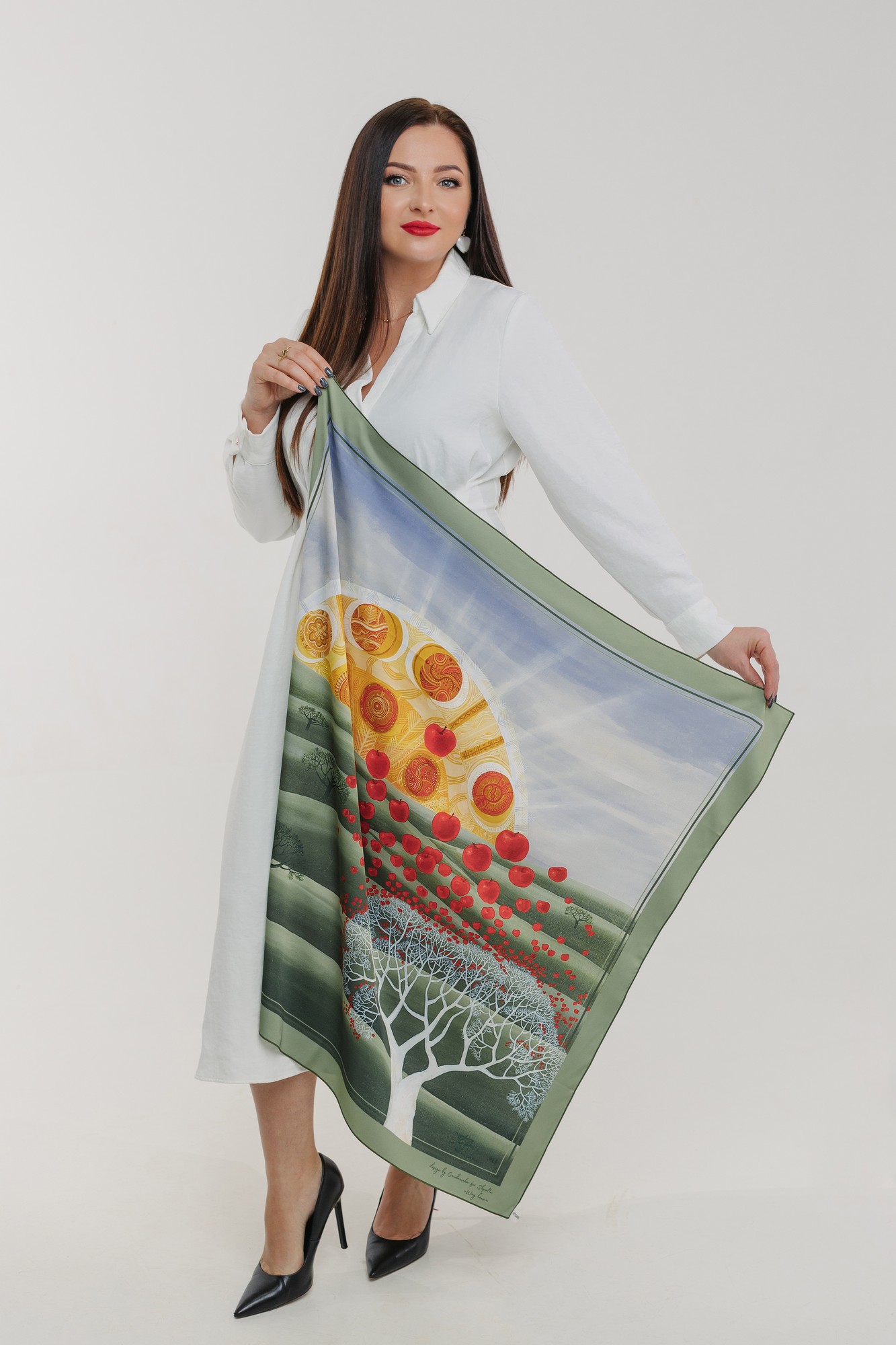 Scarf "Family Tree" Size 70*70 cm silk shawl from Ukraine