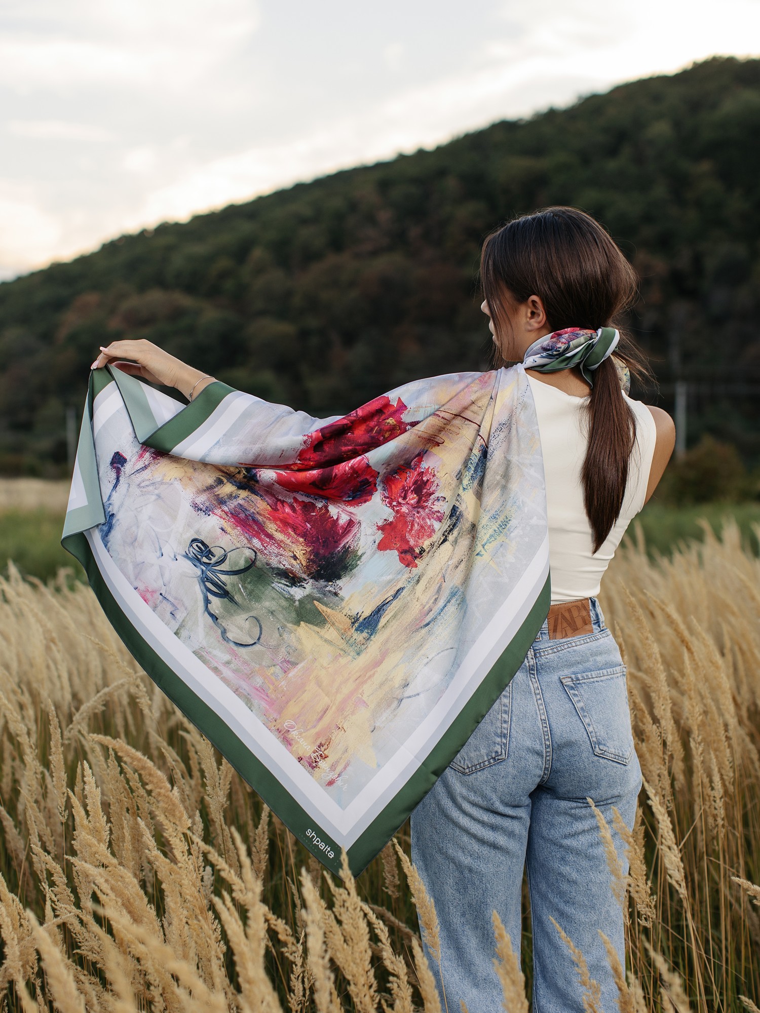 Scarf "Poppies" Size 70*70 cm silk shawl from Ukraine
