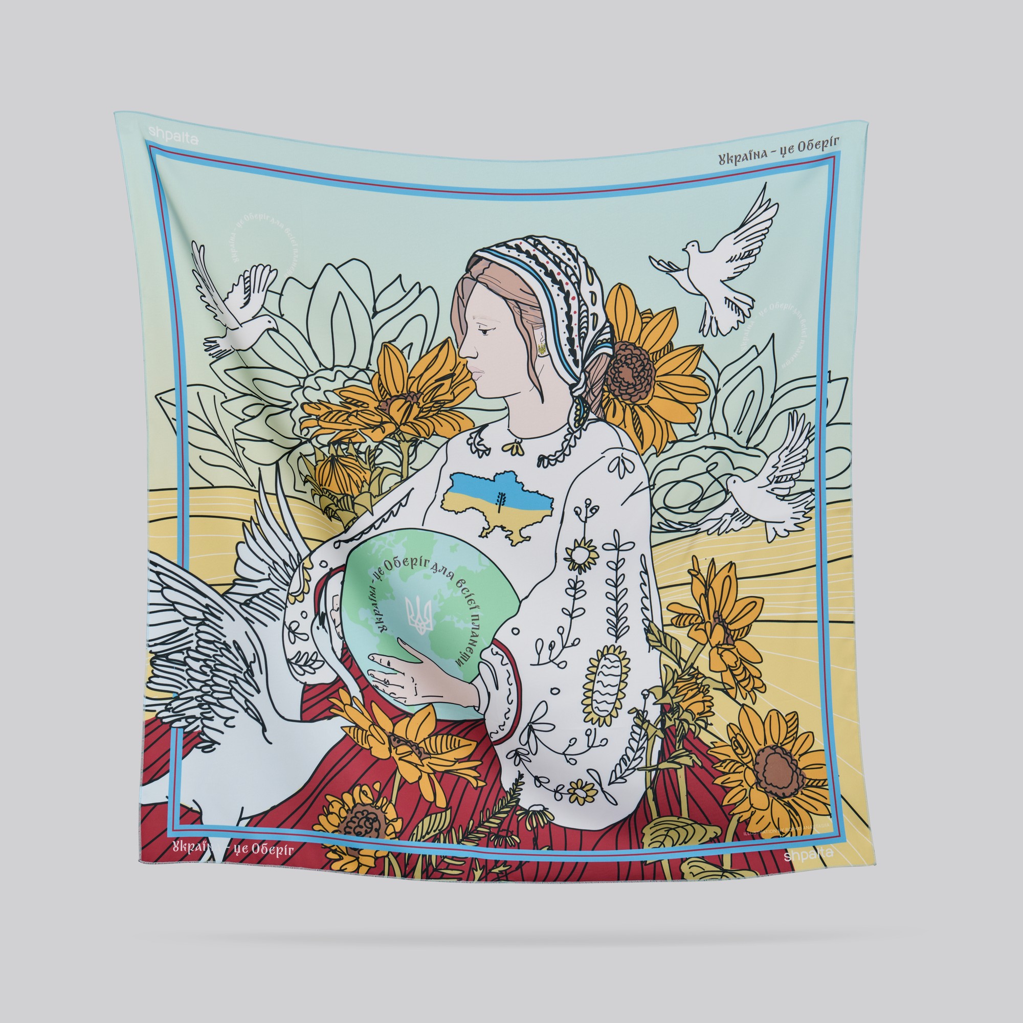 Scarf "Guardian Goddess" Size 85*85 cm silk shawl from Ukraine