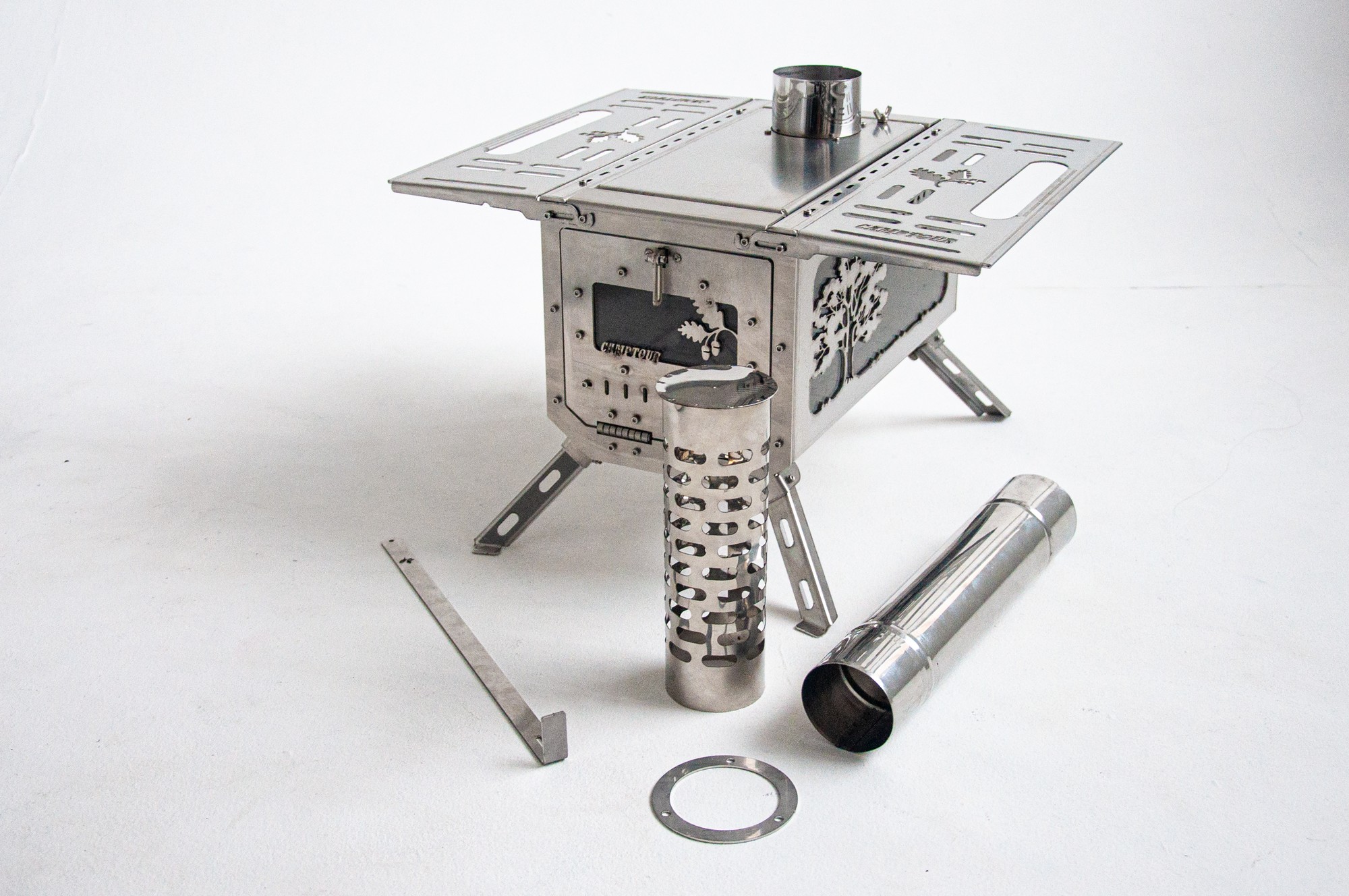 Stove with side glass! Stove for a tent, tourist. Mini portable stove for camping.
