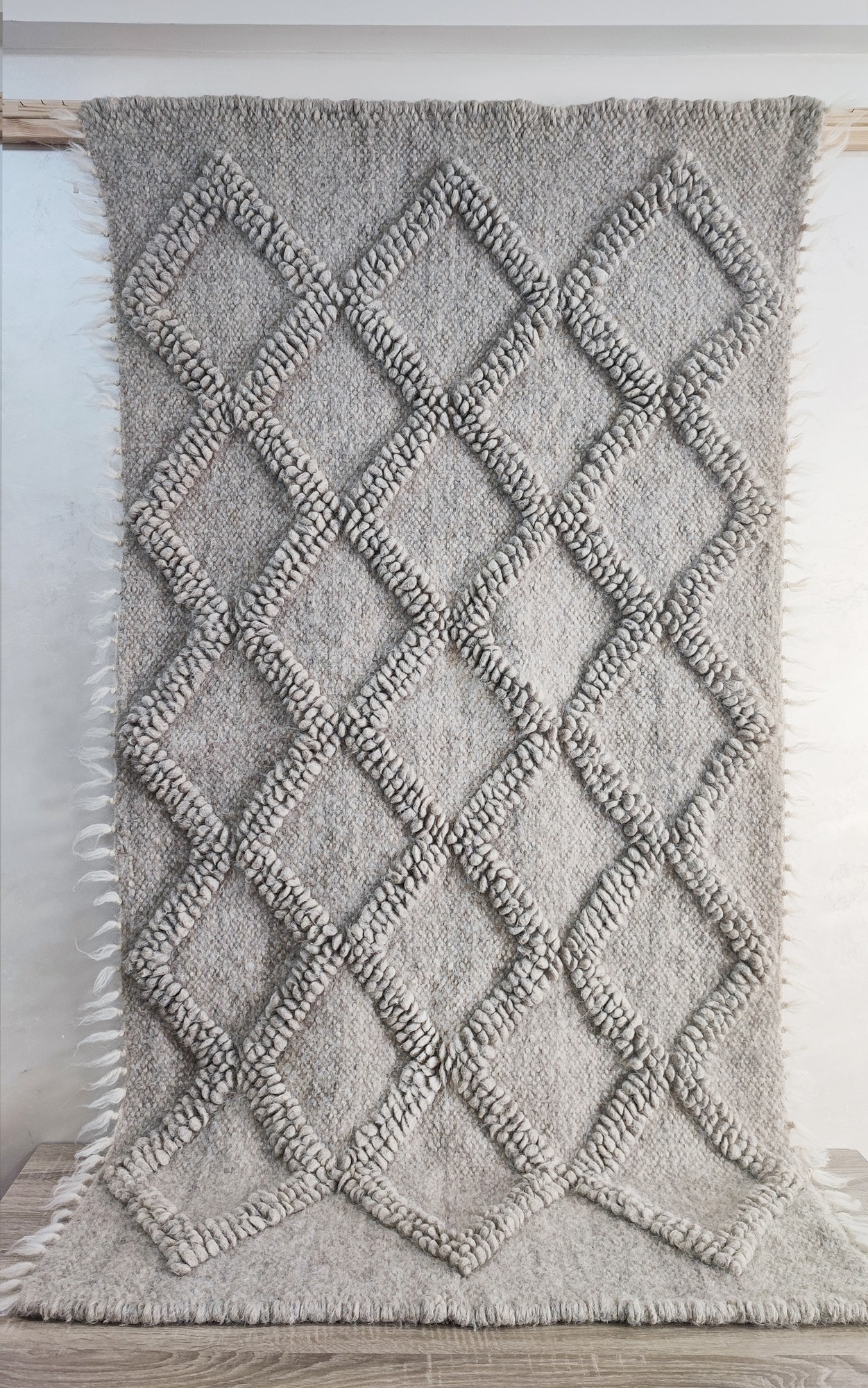 Handwoven undyed wool rug (carpet) with rhombus 32203 from Masha