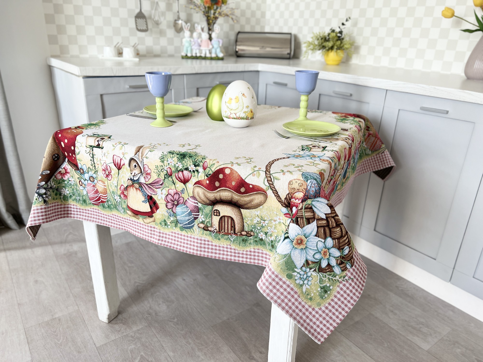 Easter tapestry tablecloth 54x54 in (137x137 cm.) festive tablecloth