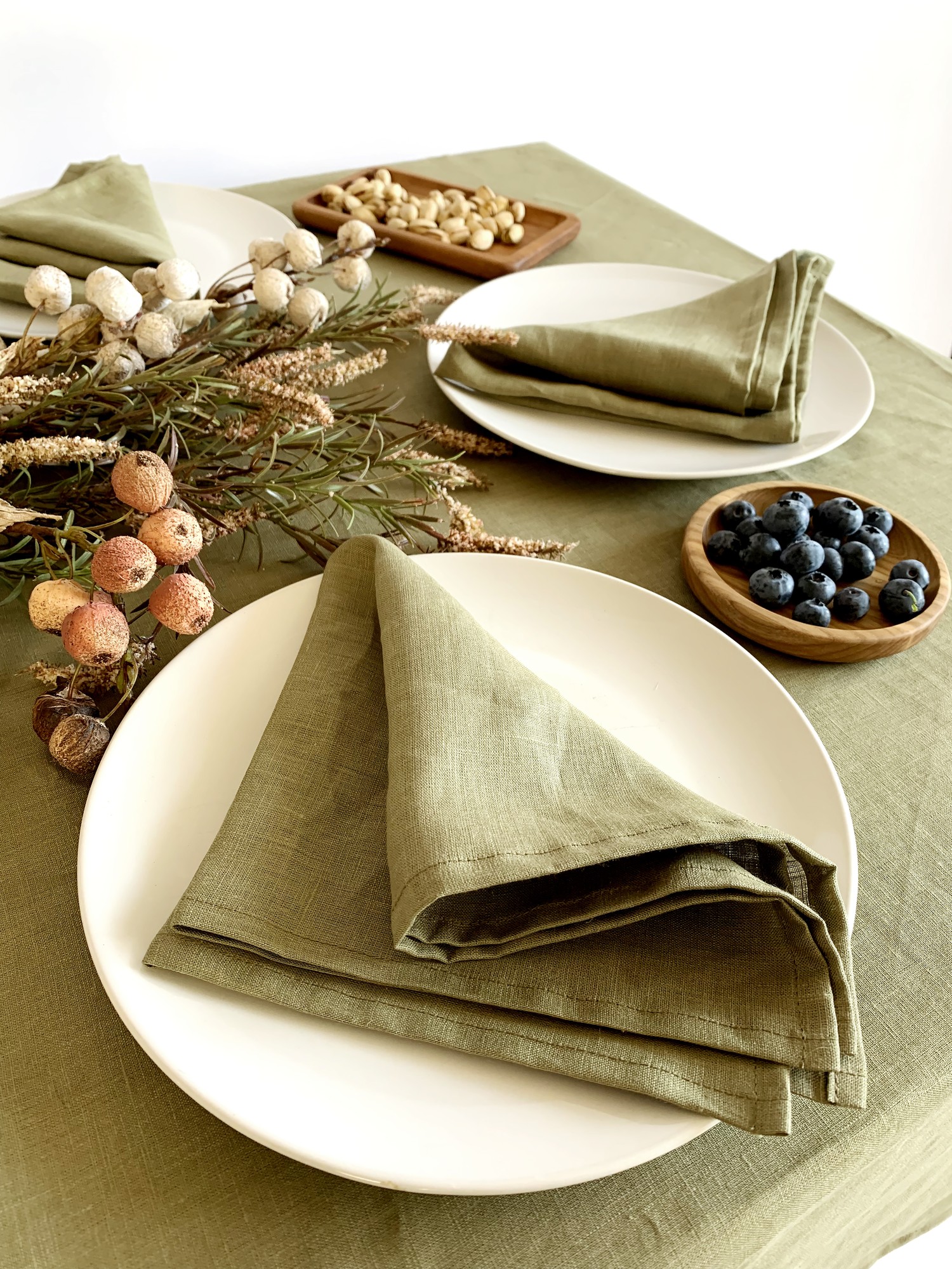 Set of 2 Moss Olive green Cloth Napkins for Weddings and Dinners - 10'' x 10'' (25 x 25 cm)