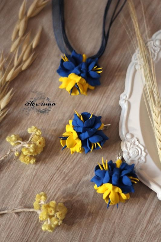 Blue-yellow set of jewelry in the Ukrainian style