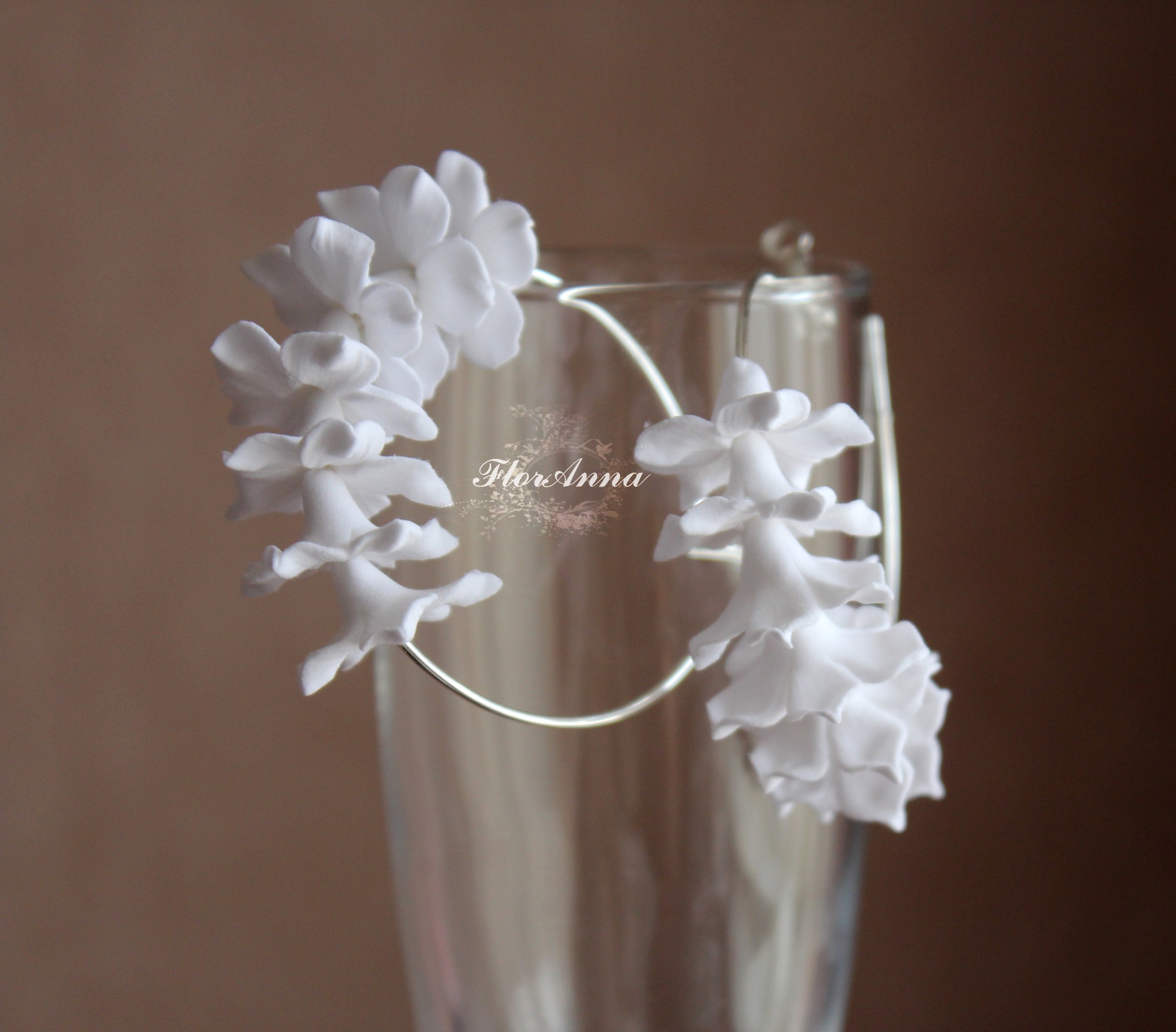 White floral earrings hoops, Bridal earrings,