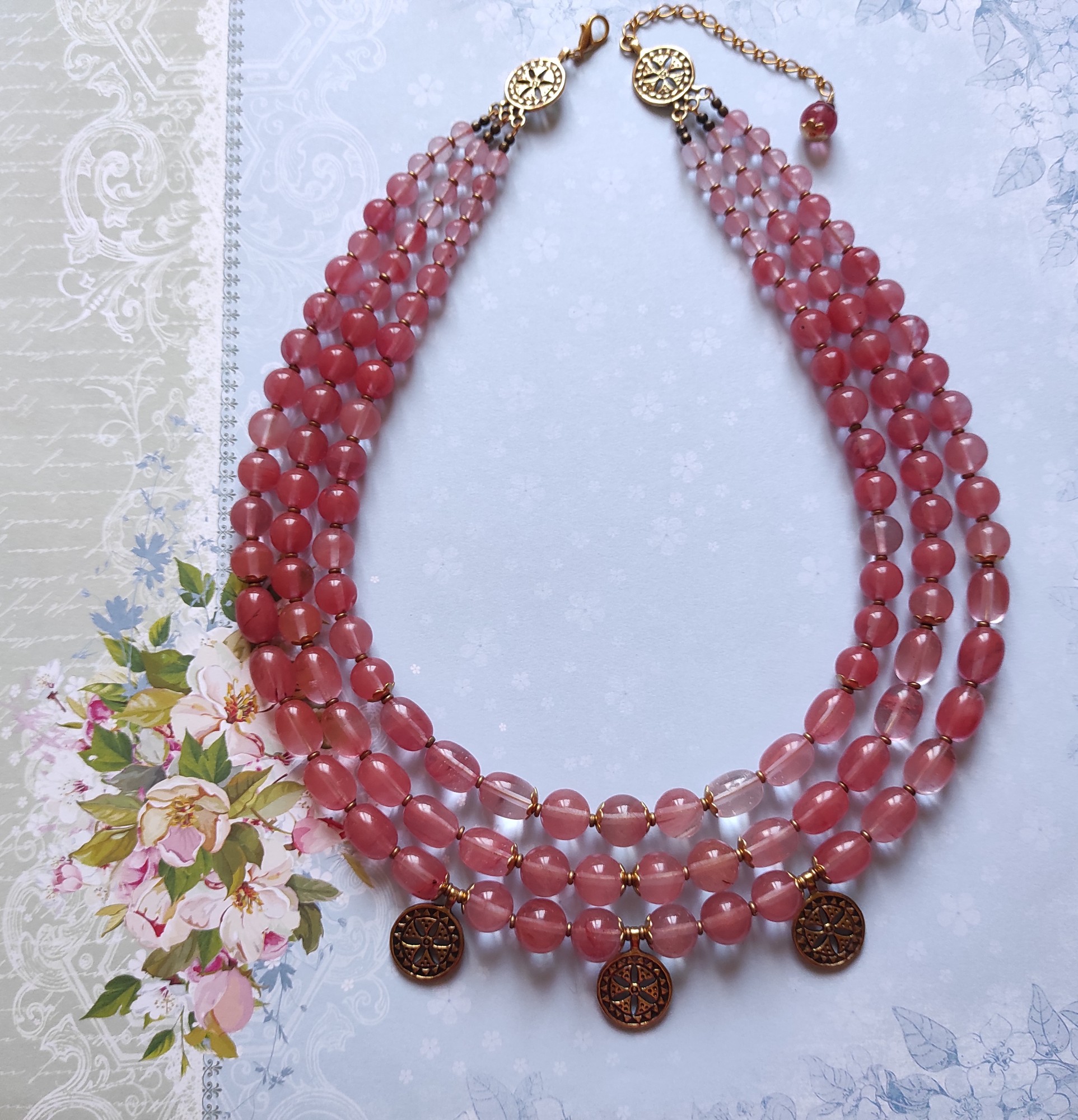 Necklace  "Pink currants" from tourmaline "Watermelon"