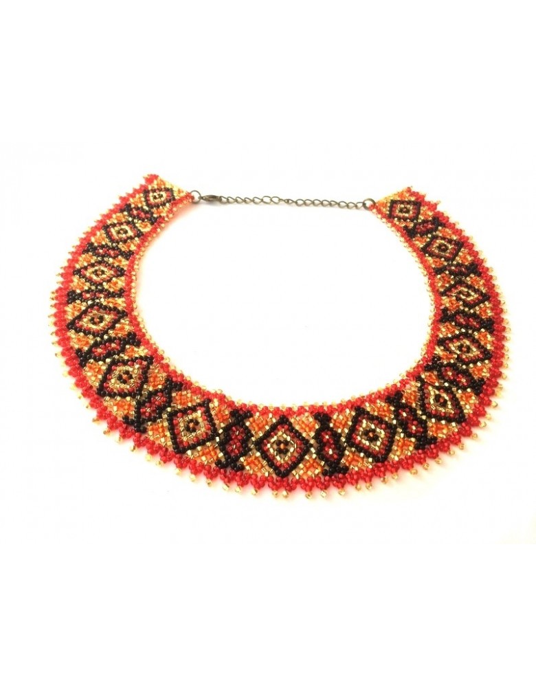 Beaded necklace sylyanka red and black with gold