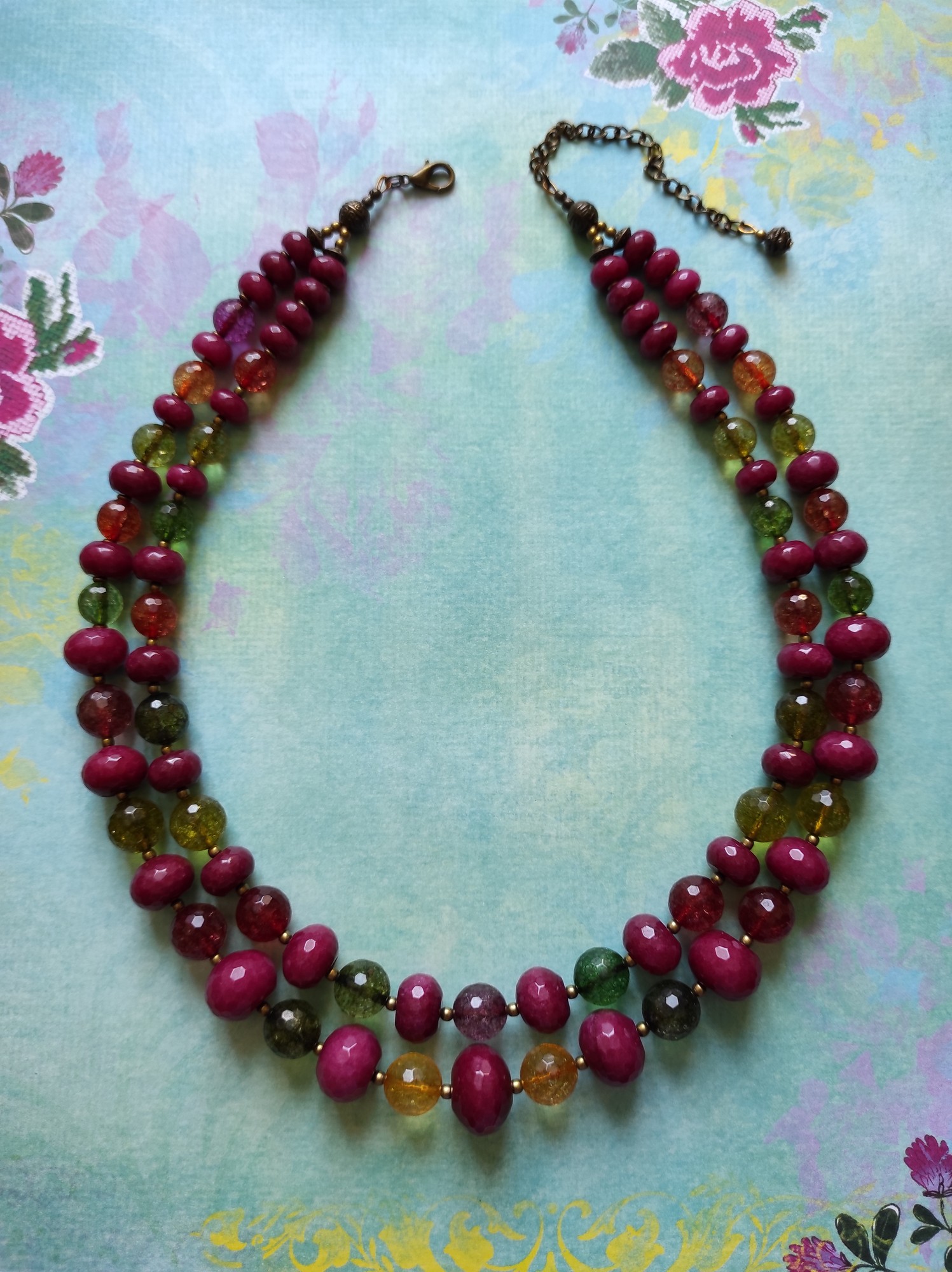 Necklace "Fruit necklace" from tourmaline and sugar quartz