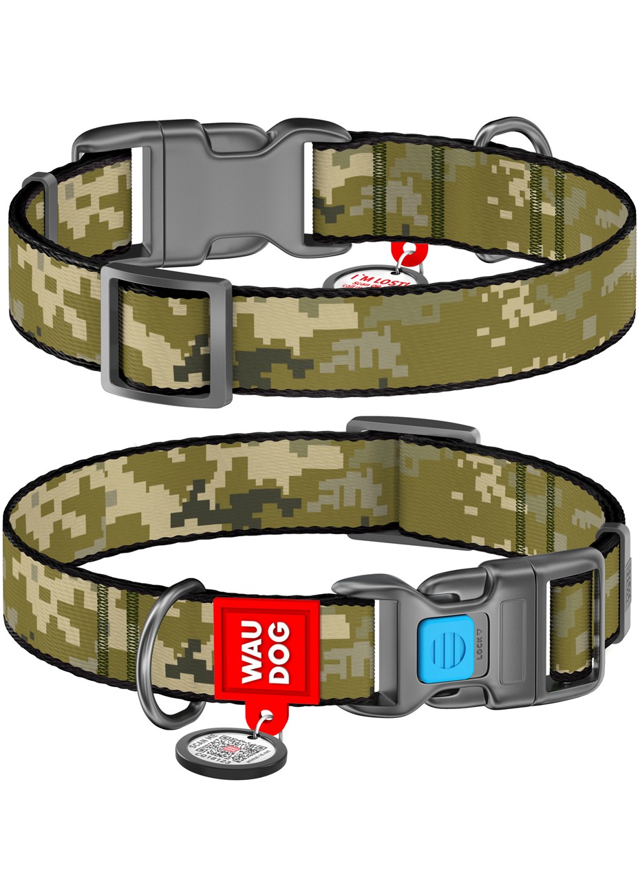 WAUDOG Nylon dog collar, "Military" design, plastic fastex, size XL, 25 mm W, 37-58 cm L