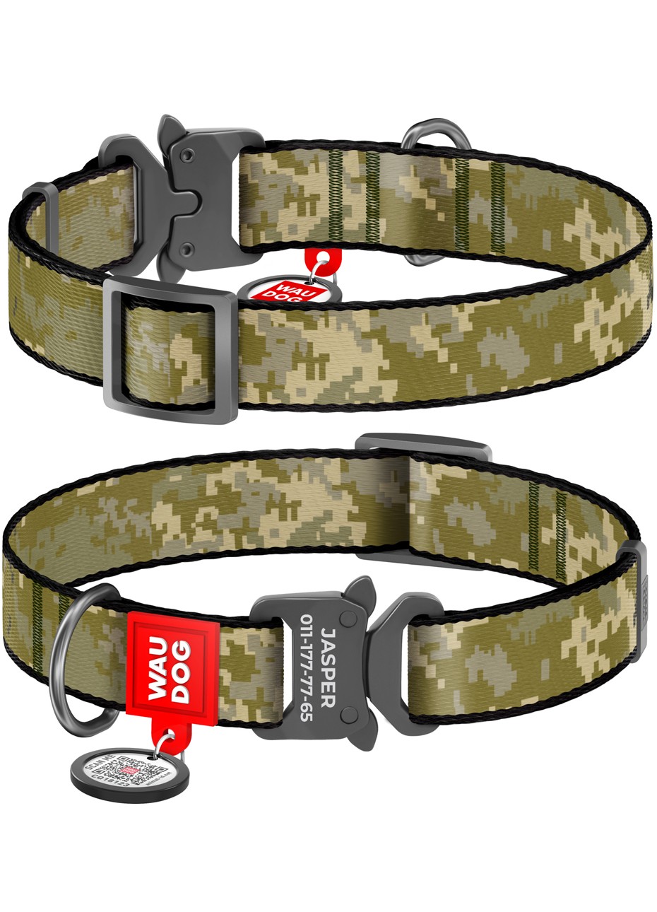 WAUDOG Nylon dog collar, "Military" design, metal fastex, size S, 15 mm W, 25-35 cm L