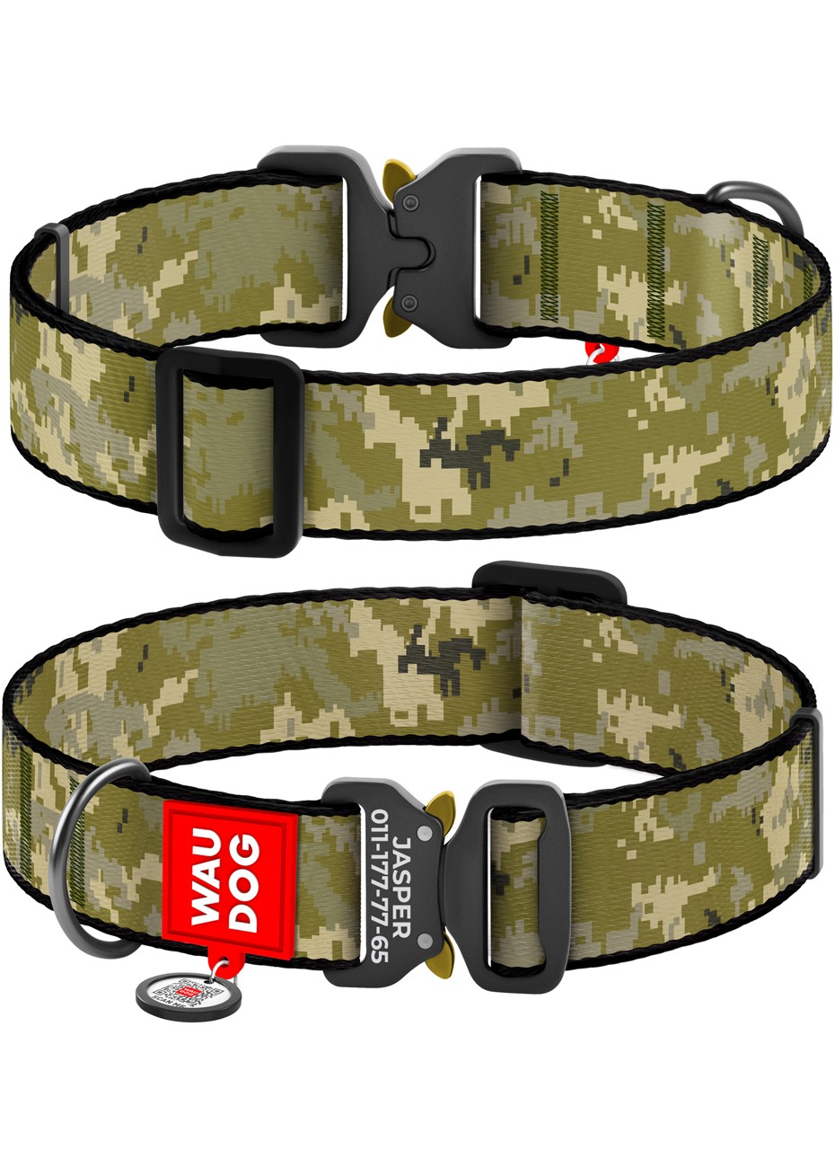 WAUDOG Nylon dog collar, "Military" design, metal fastex, size XXL, 35 mm W, 46-70 cm L