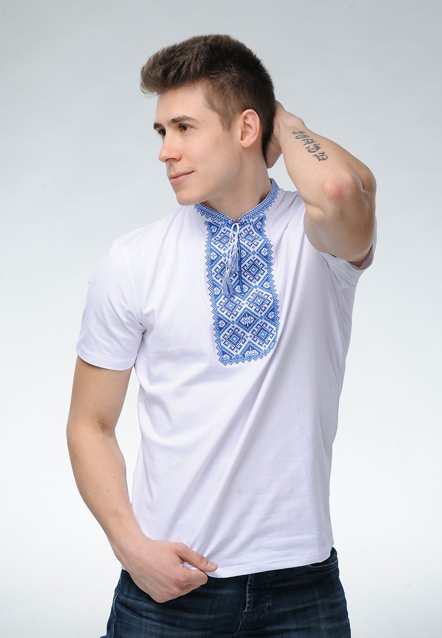 Men's t-shirt with embroidery in the Ukrainian style " Otaman (blue embroidery)" M-2