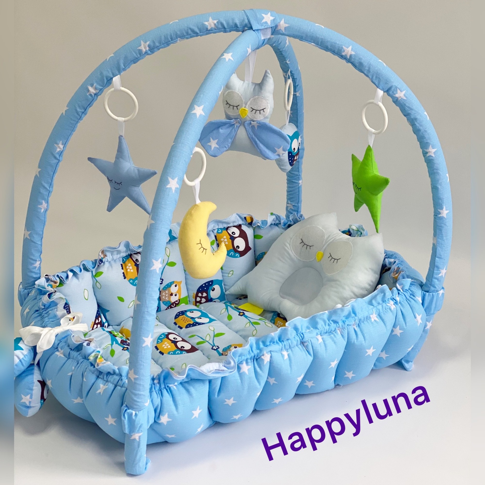 TM Happyluna Children's playmat - Cocoon nest for a newborn 2 in 1 "Owls"