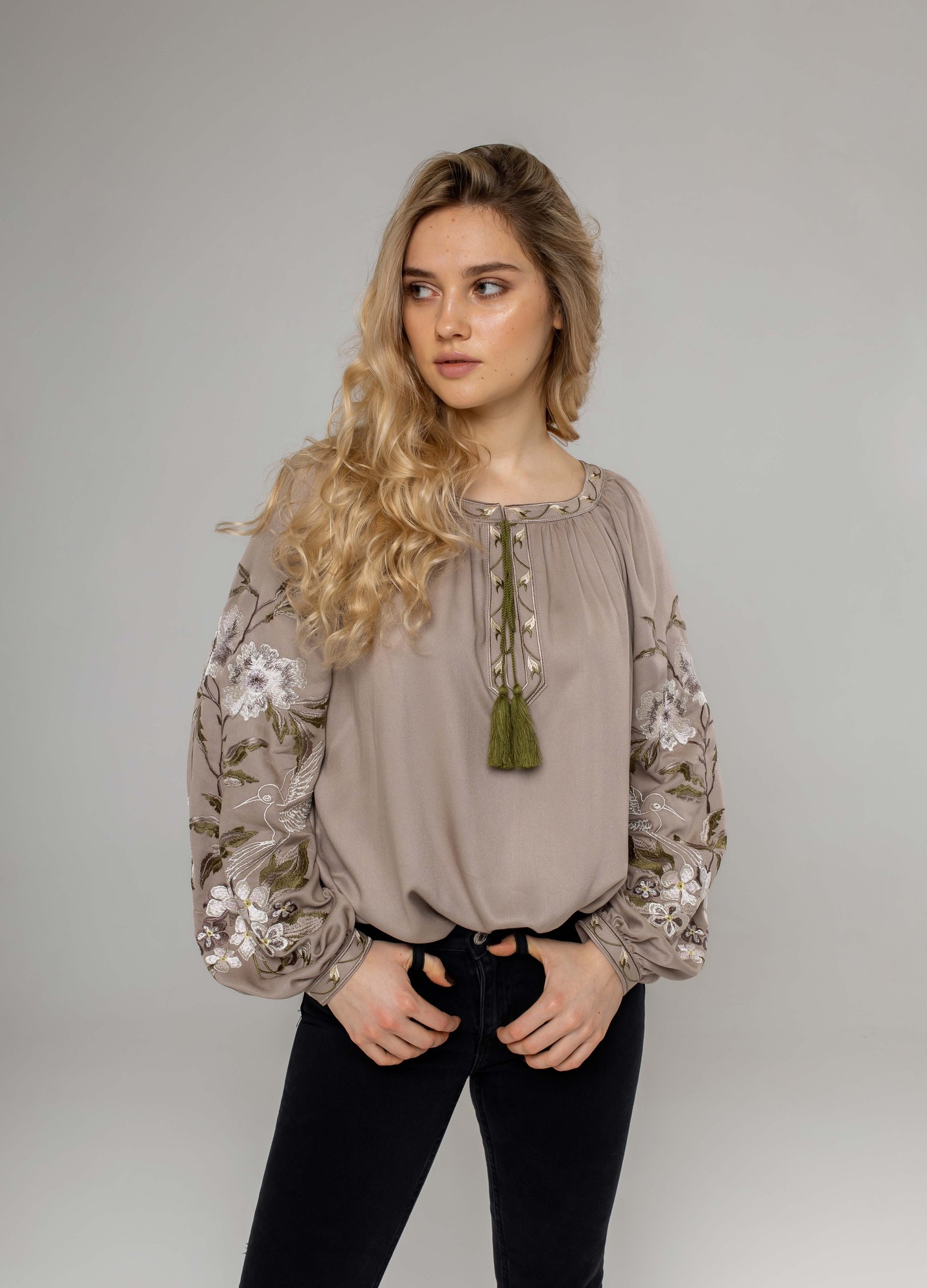 Women's embroidered blouse "Olha" gray
