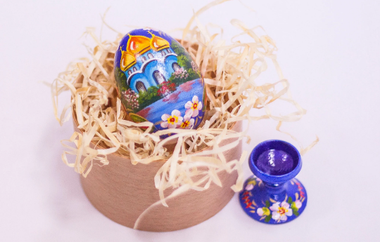 Church Floral Easter Egg and Stand, Ukrainian Pysanka, Easter Decor