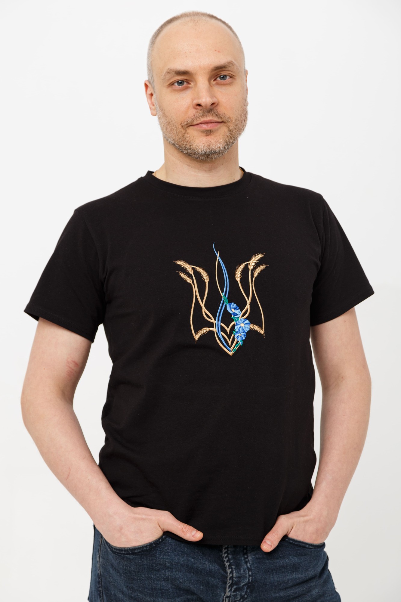 Basic T-shirt with embroidery "Mallow trident" black. support ukraine