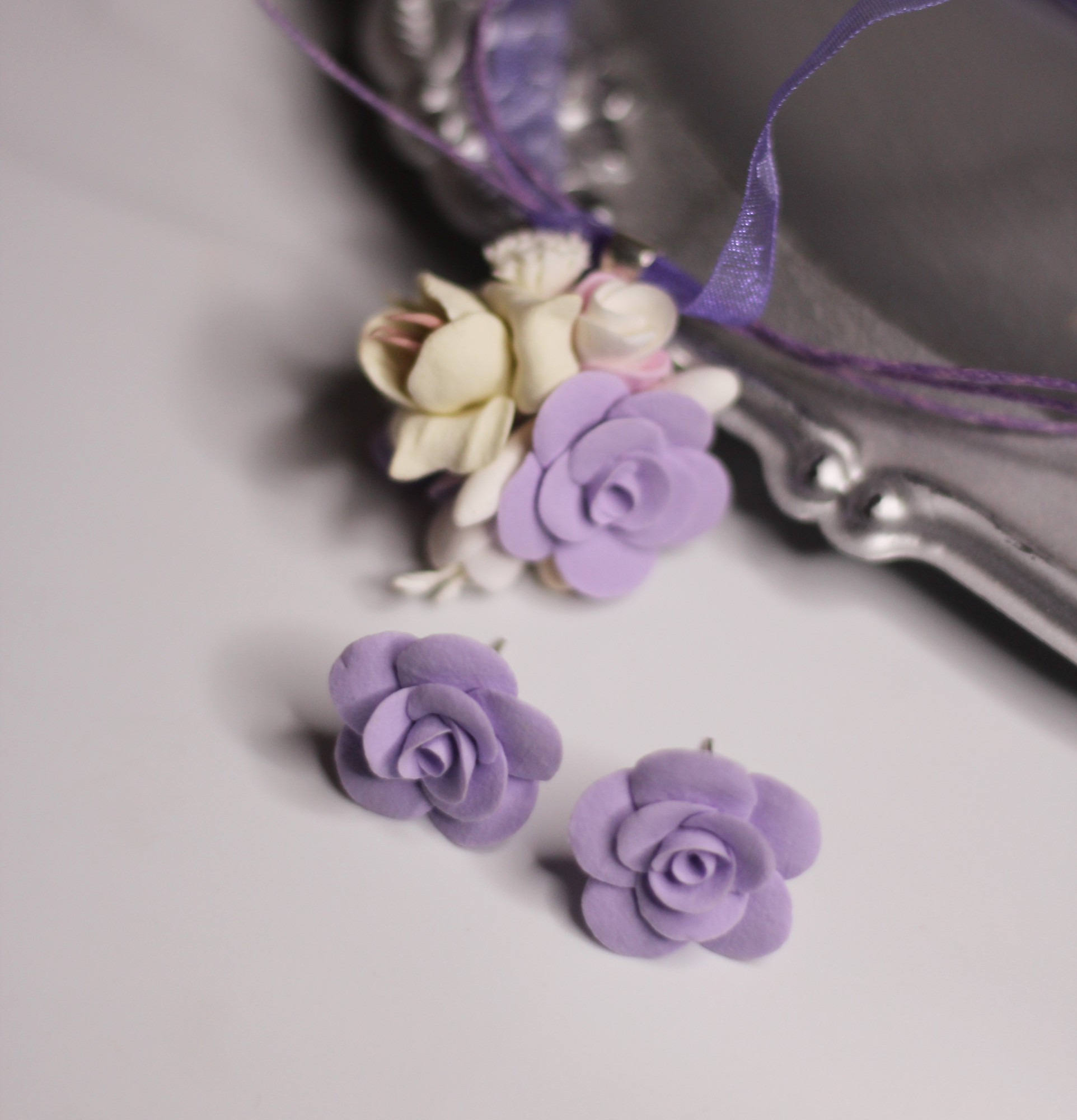 Lilac jewelry set with flowers 32872 from FlorAnnahandmade jewelry