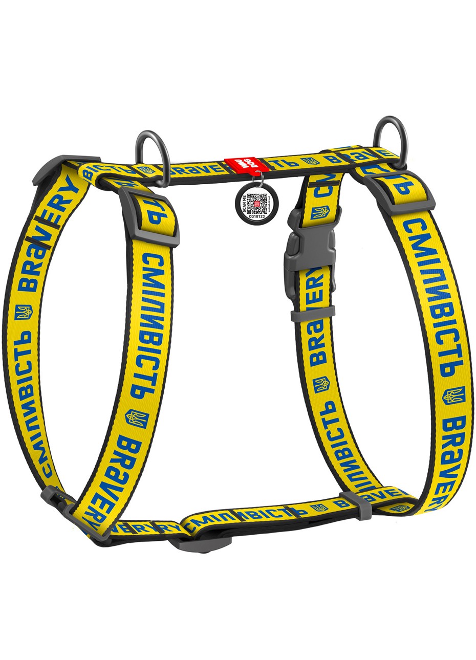 WAUDOG Nylon dog H-harness with QR-passport "Bravery" design, plastic fastex, size L