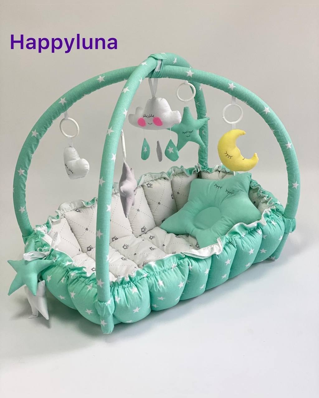 TM Happyluna Children's playmat - Cocoon nest for a newborn 2 in 1 "Emerald"