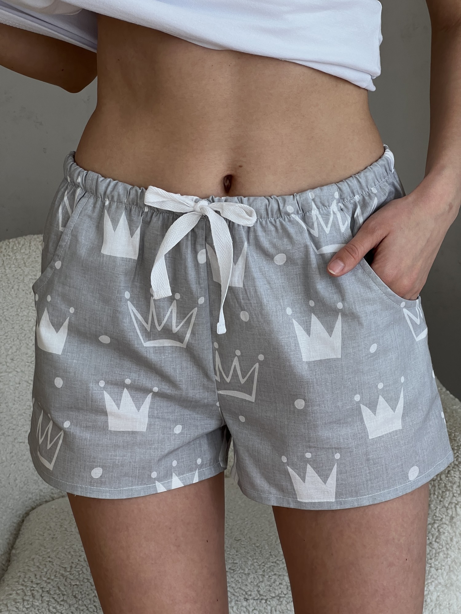 Women's pajama shorts COZY made of calico Korona gray S210P