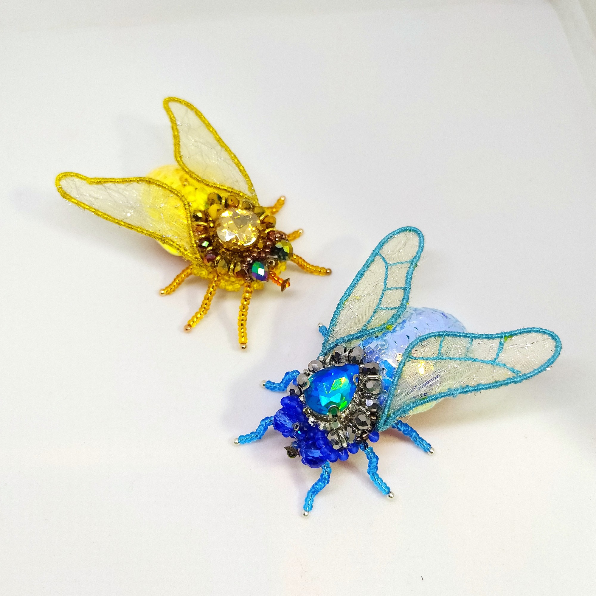 Handmade set of two brooches "the flys"