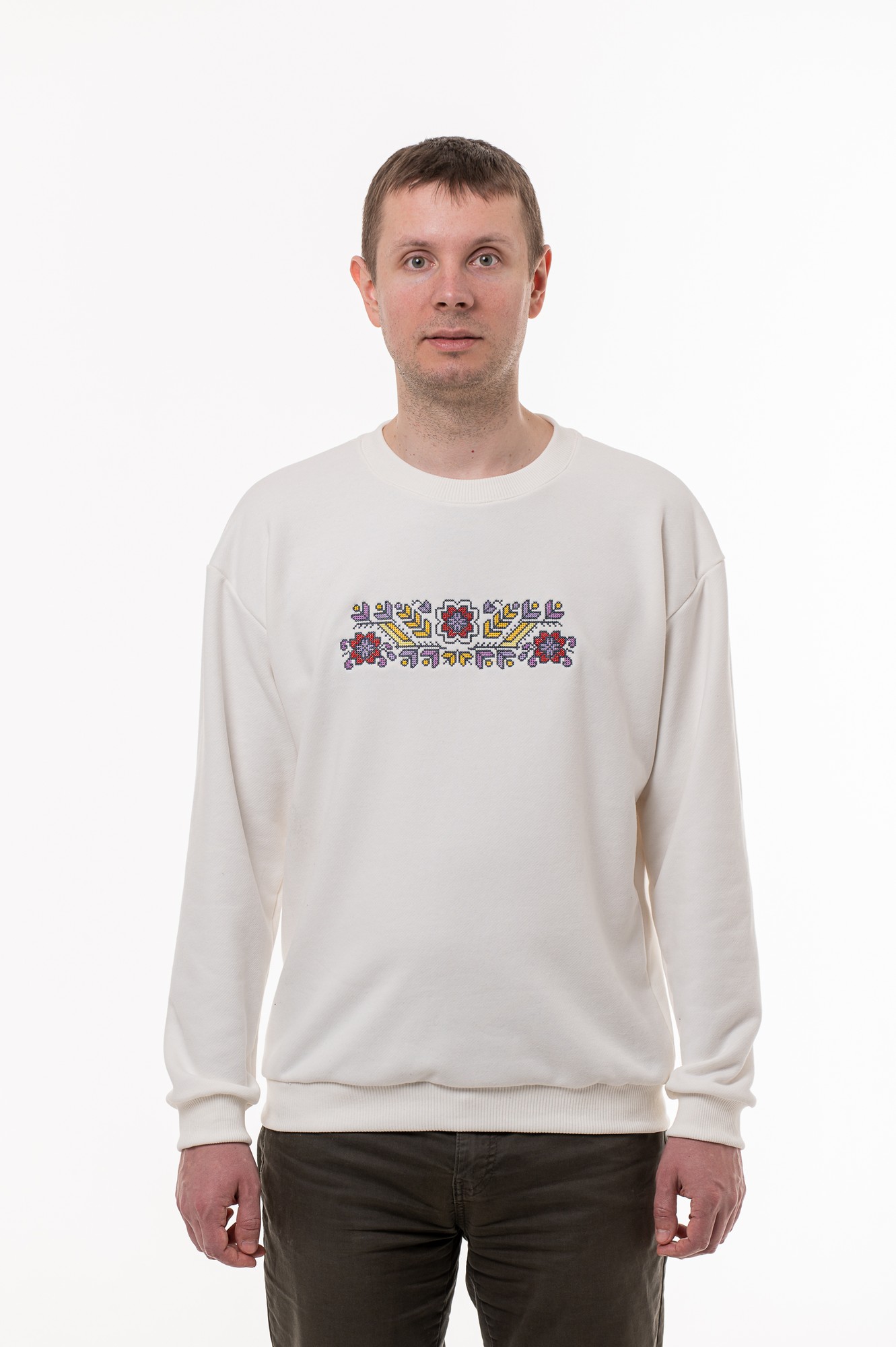 Men's sweatshirt with embroidery "Polyova" milky