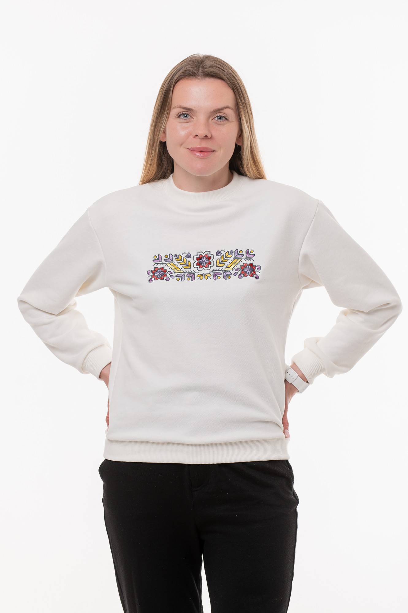 Women's sweatshirt with embroidery "Polyova" milky