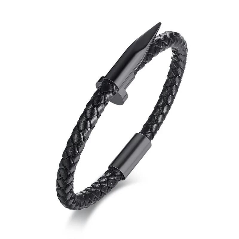 Black nail-shaped leather bracelet (11016)