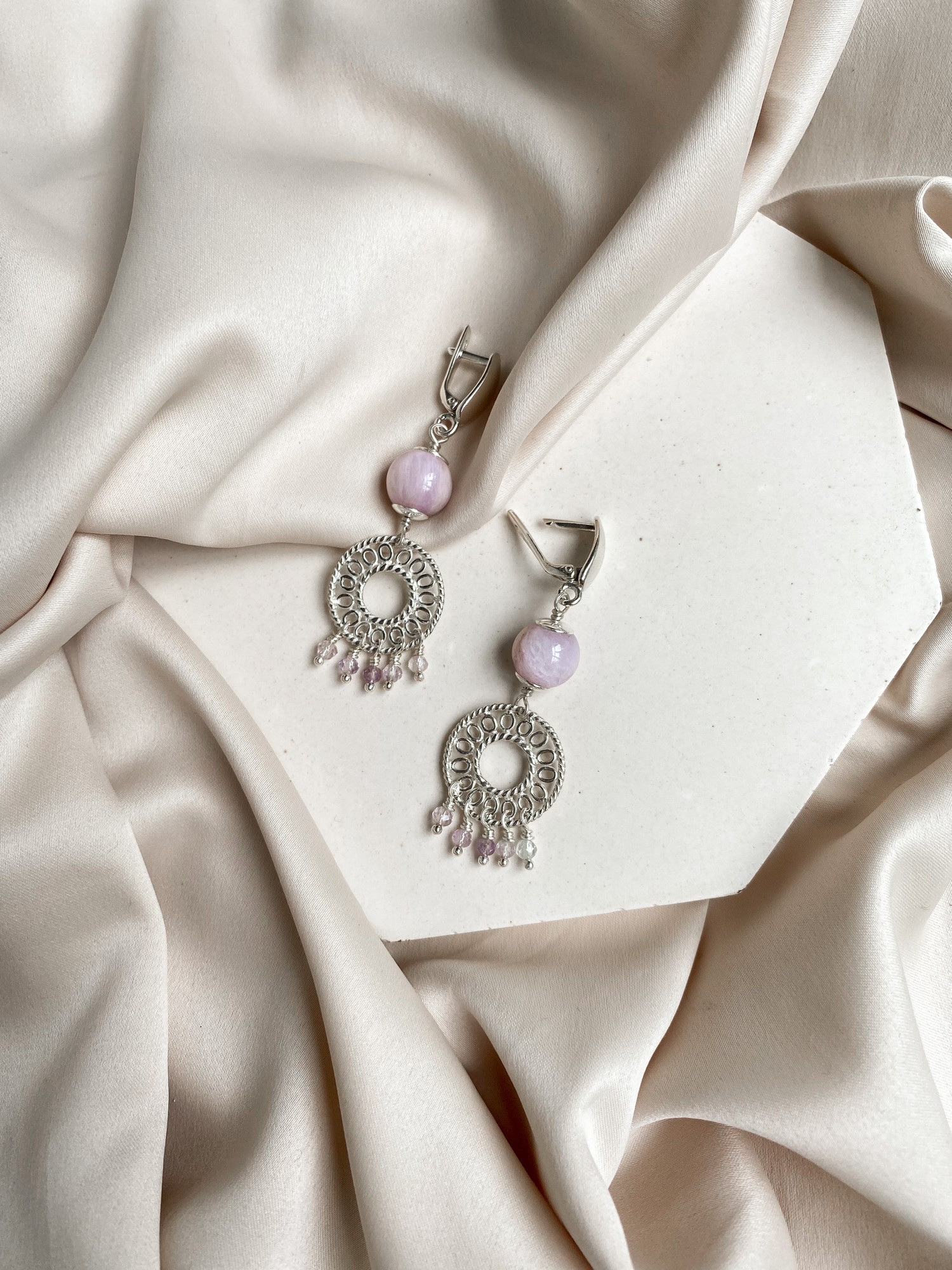 Sterling silver earrings with lilac kunzite