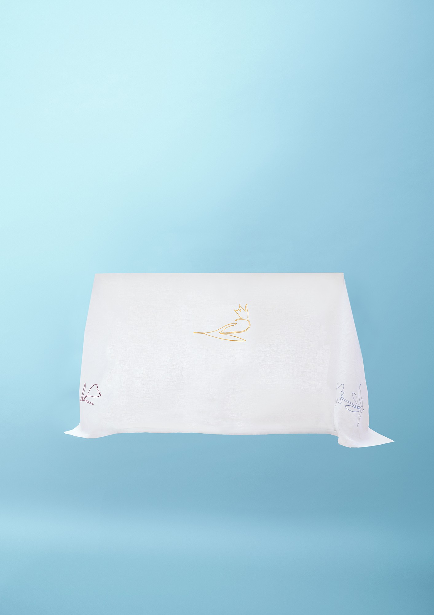 Linen tablecloth with machine embroidery. collection "flowers of