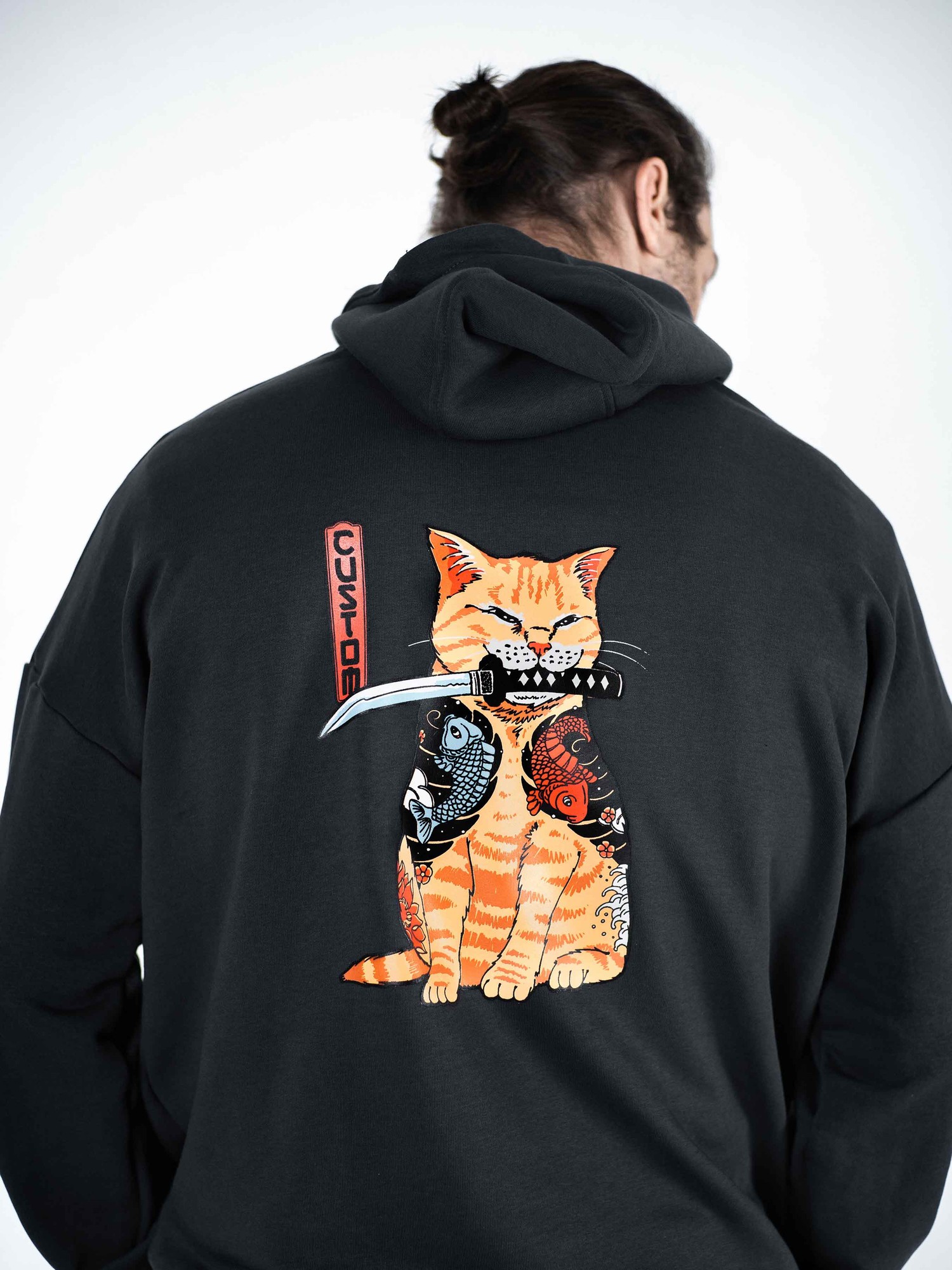 Hoodie sports oversized Samurai Cat gray Custom Wear