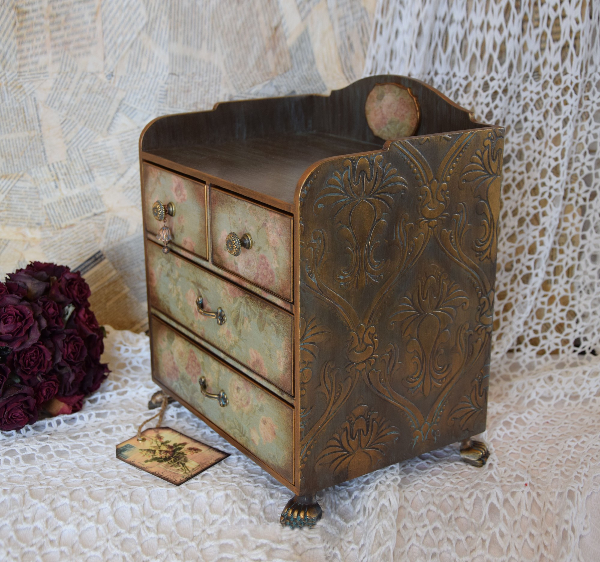 Stylized Vintage mini chest of drawers for jewelry