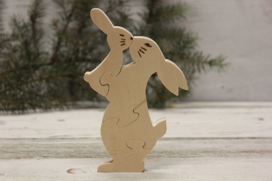 Handmade Wooden Animal Puzzle - Bunny Rabbit - Montessori Toy