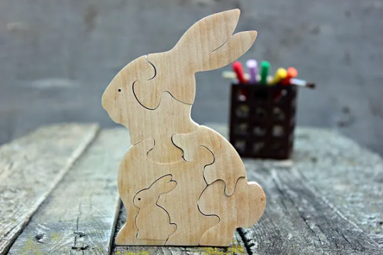 Wooden Animal Jigsaw Puzzle Wood Rabbit Jigsaw Hand Toys Baby Shower Montessori Wooden