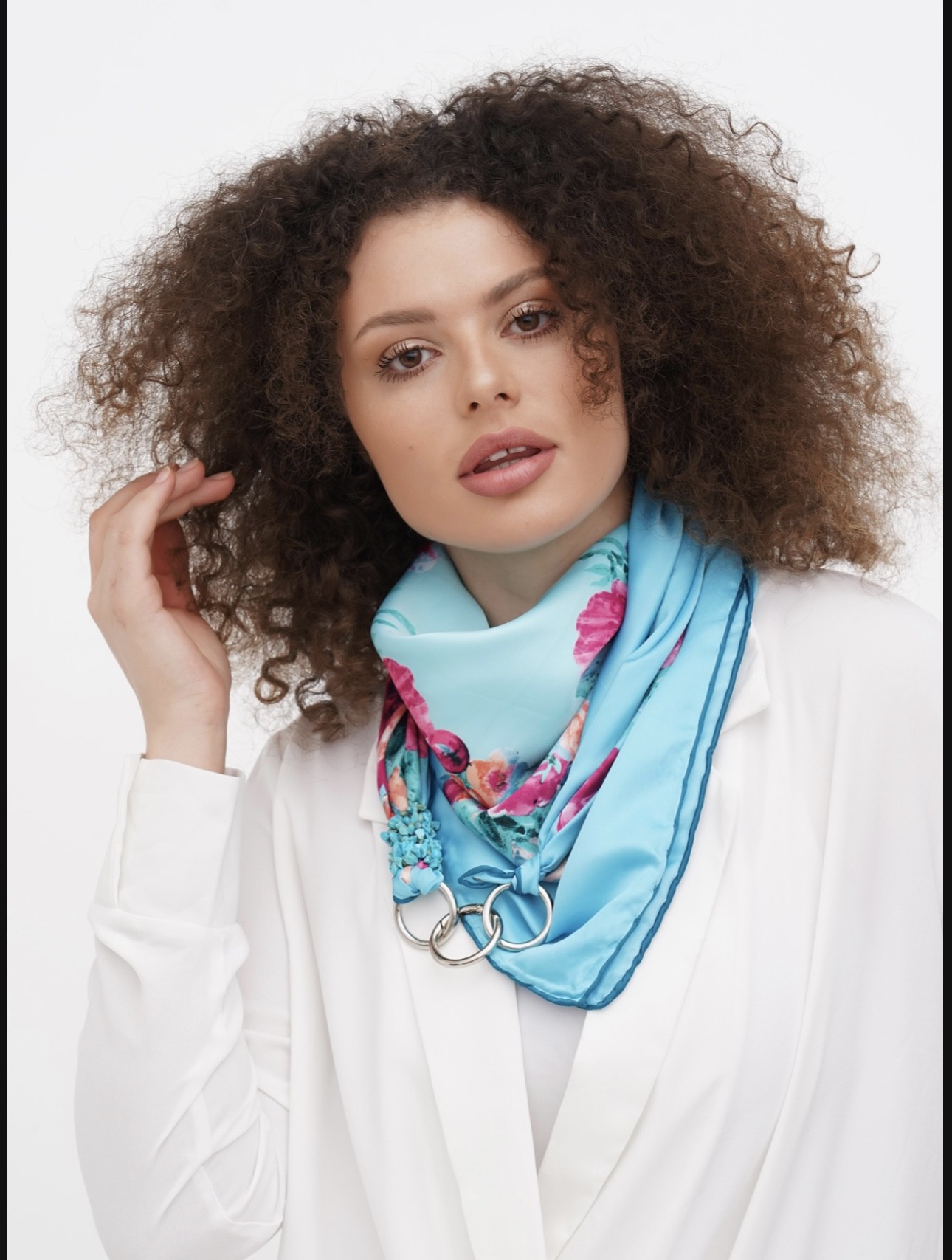 Silk scarf My Scarf "Ukraine  spring" luxurious print. Decorated with natural t agat  stone