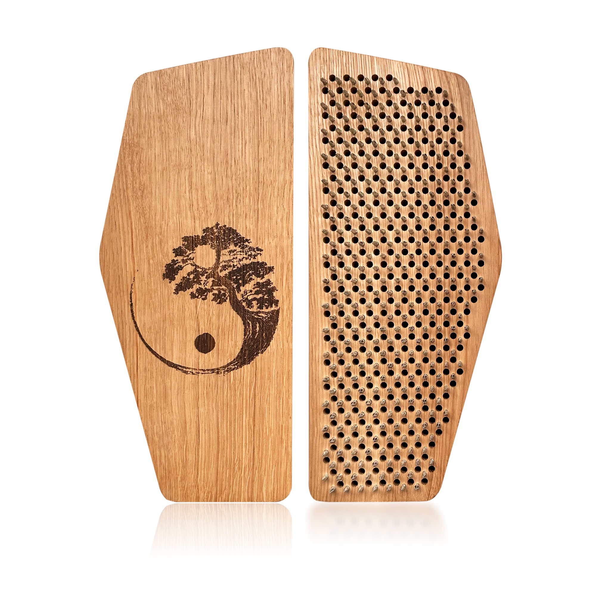 Oh! SADHU Board for Yoga from Natural Oak Wood, Foot Shape, Natural Wood Yin Yang