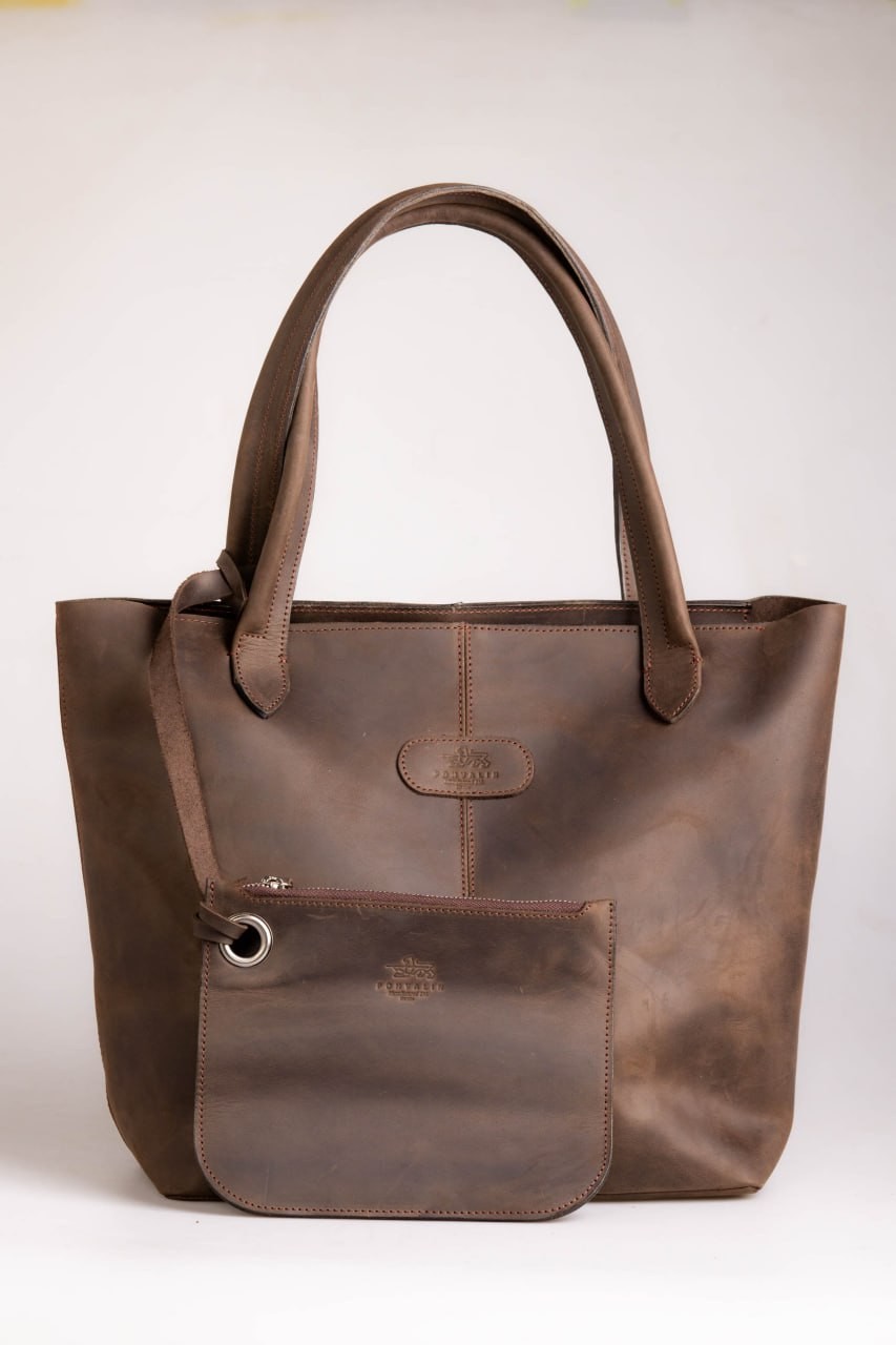 Leather tote bag for woman (dark brown)