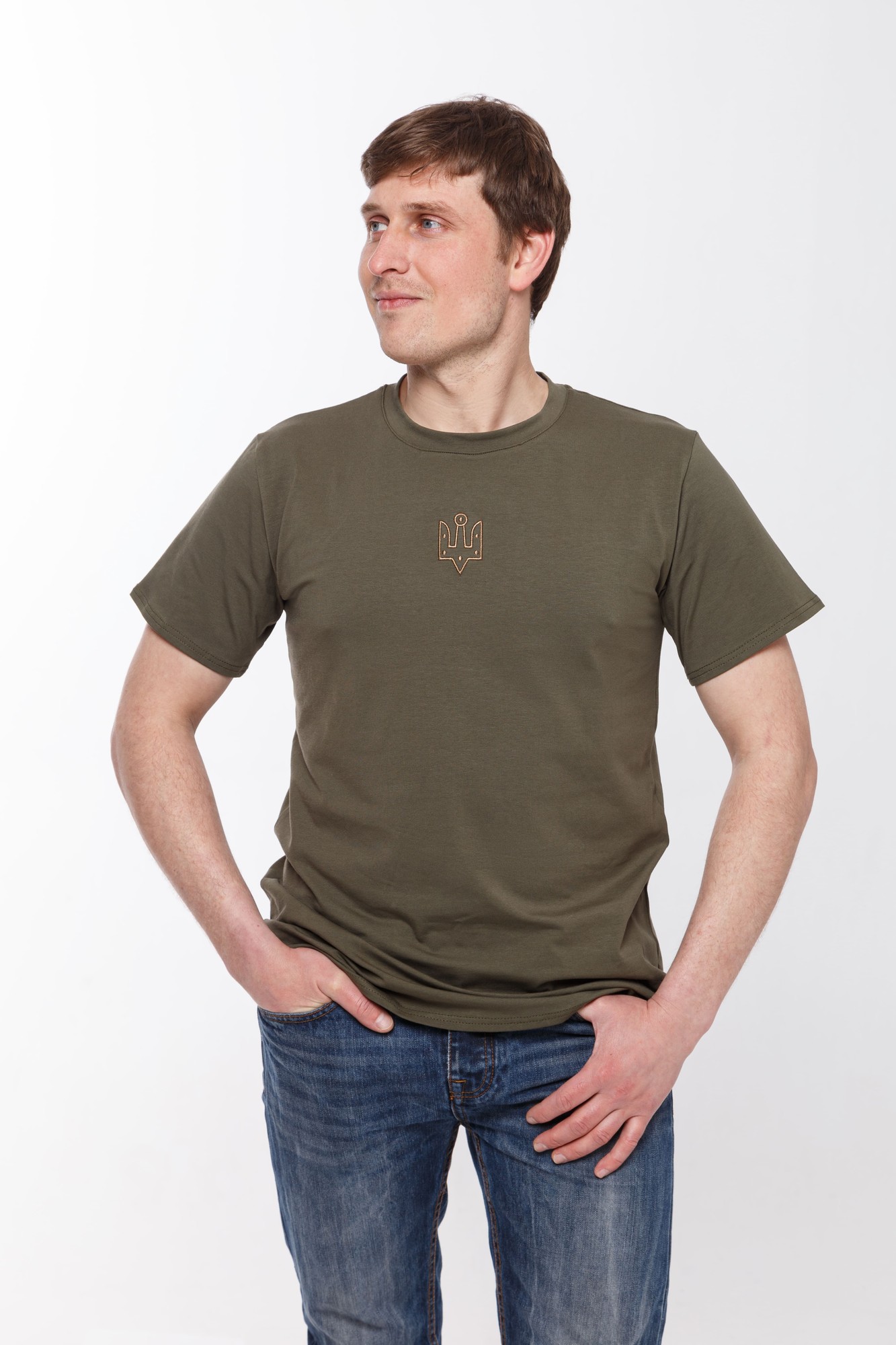 Basic t-shirt with "The trident of Yaroslav the Wise" embroidery khaki