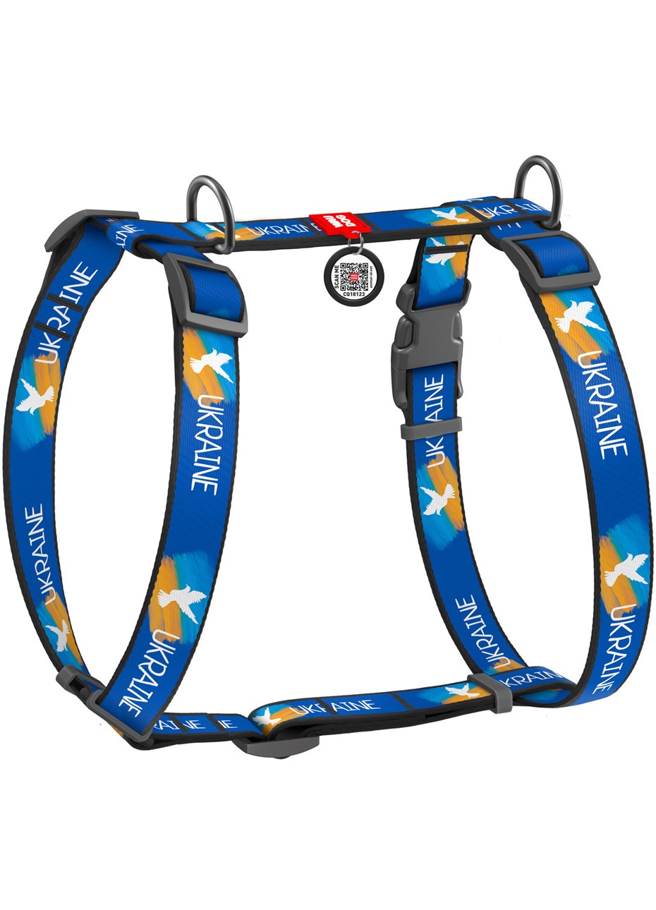WAUDOG Nylon dog H-harness with QR-passport "Flag" design, plastic fastex, size S