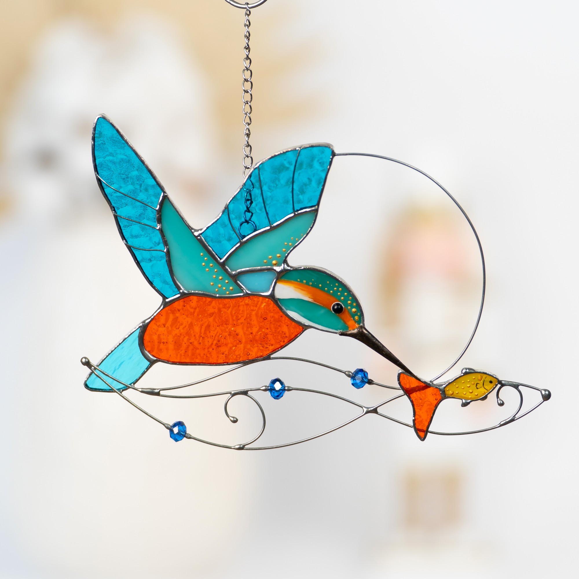Kingfisher stained glass bird suncatcher