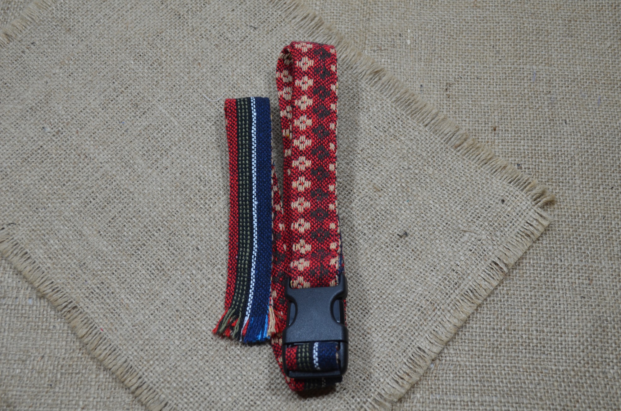 Handmade textile belt in ethnic style.