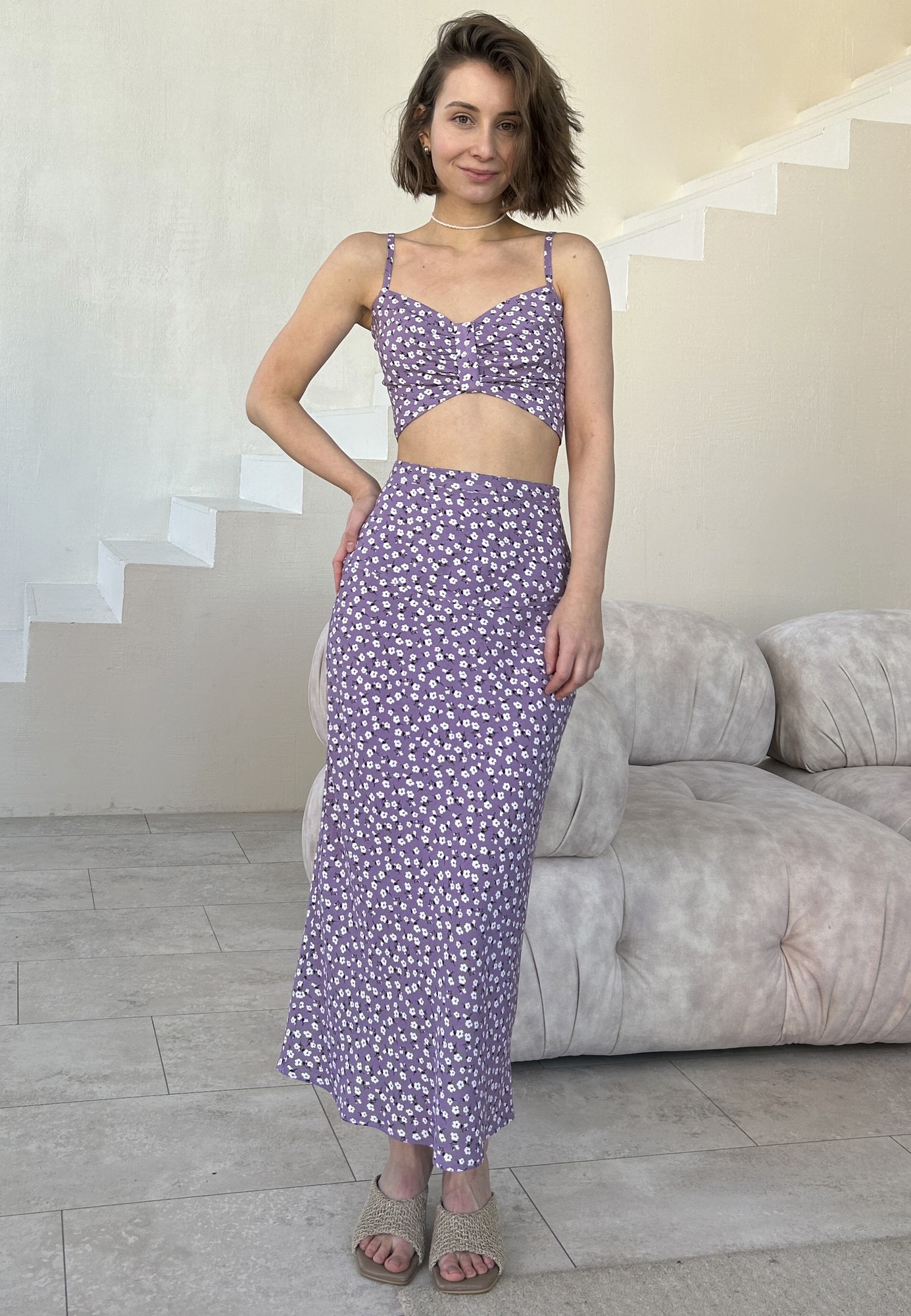 Purple Midi Floral Skirt SHTOYKO