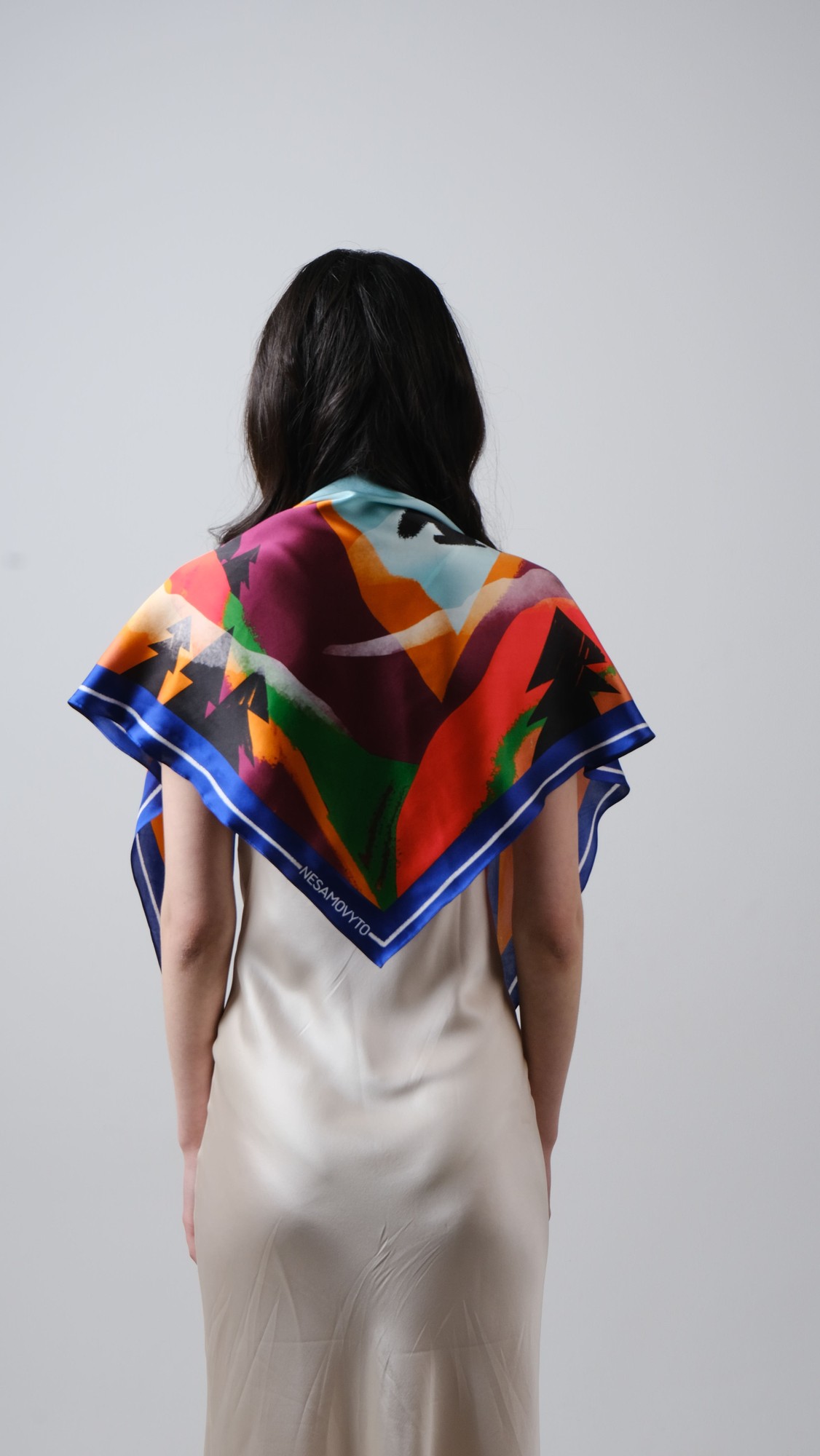 Silk scarf "I'll go to distant mountains" with double-sided printing