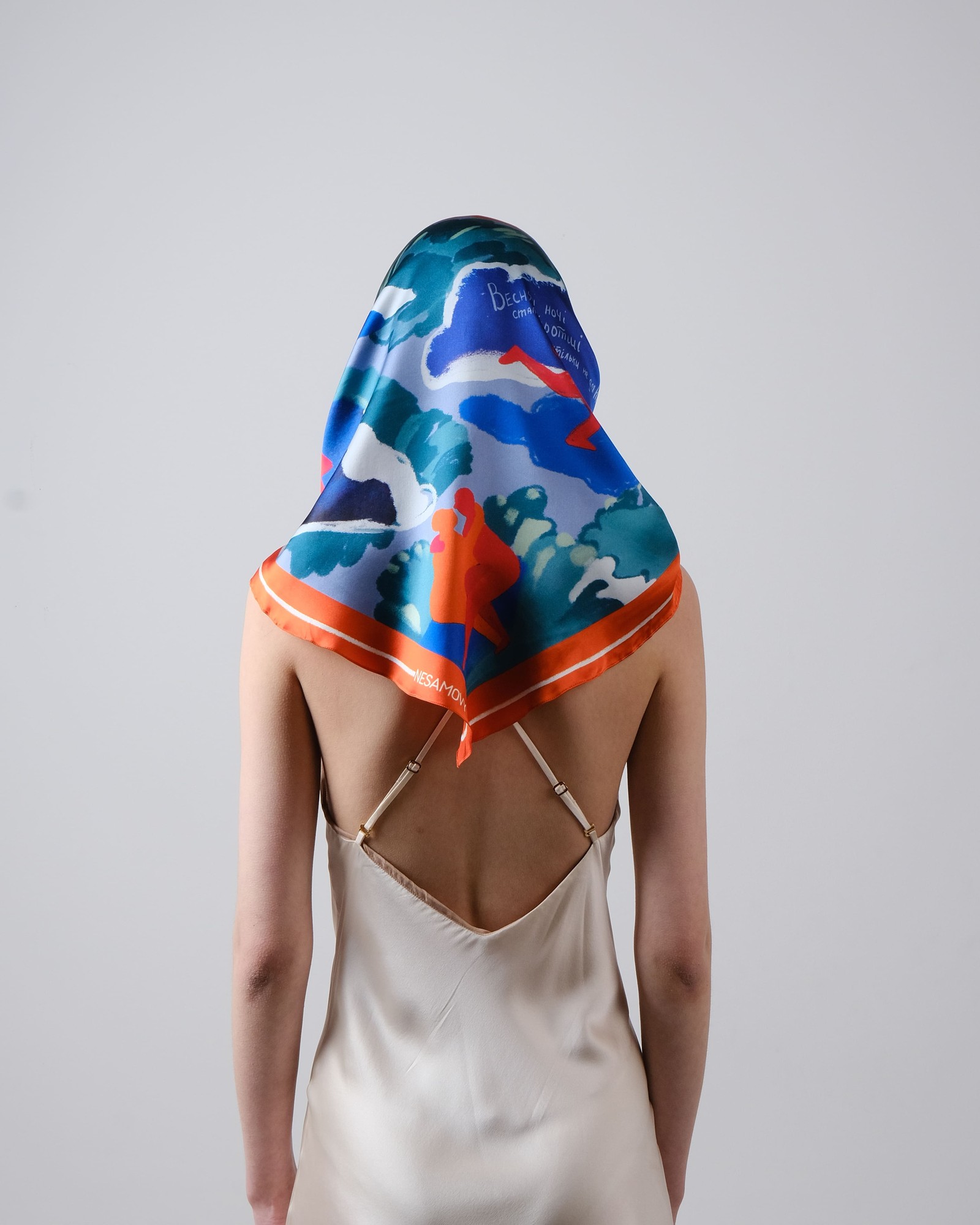 Silk scarf "Where are you now" with double-sided printing