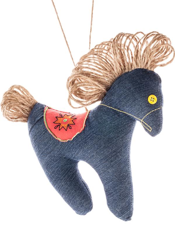 Denim horse with an embroidered saddle