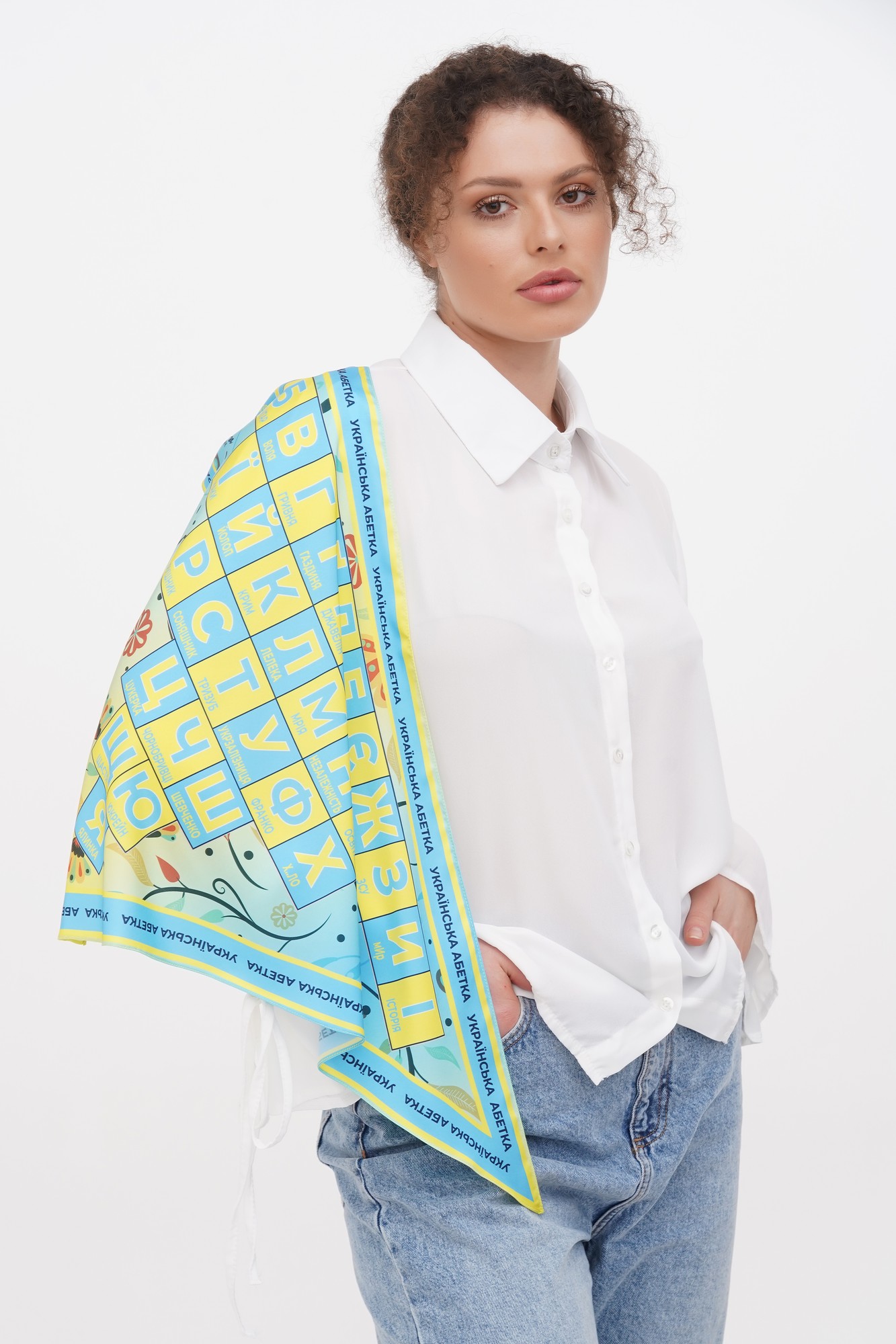 Designer  scarf ""Ukrainian alphabet ,, triangular bandana  from the designer art sana