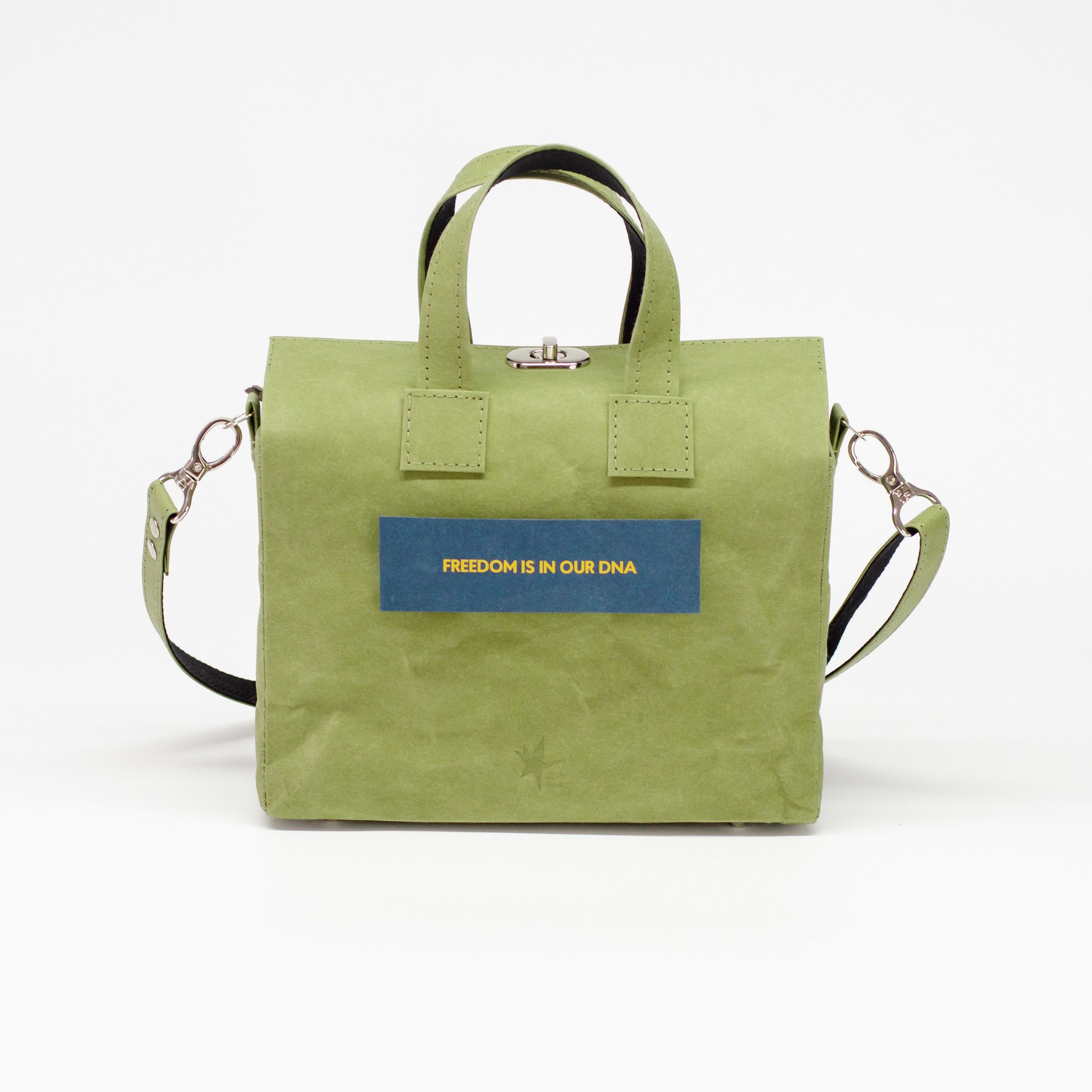 VIRGO Bag with removable pin "Freedom is in our DNA" - Olive Color by Zori Bag