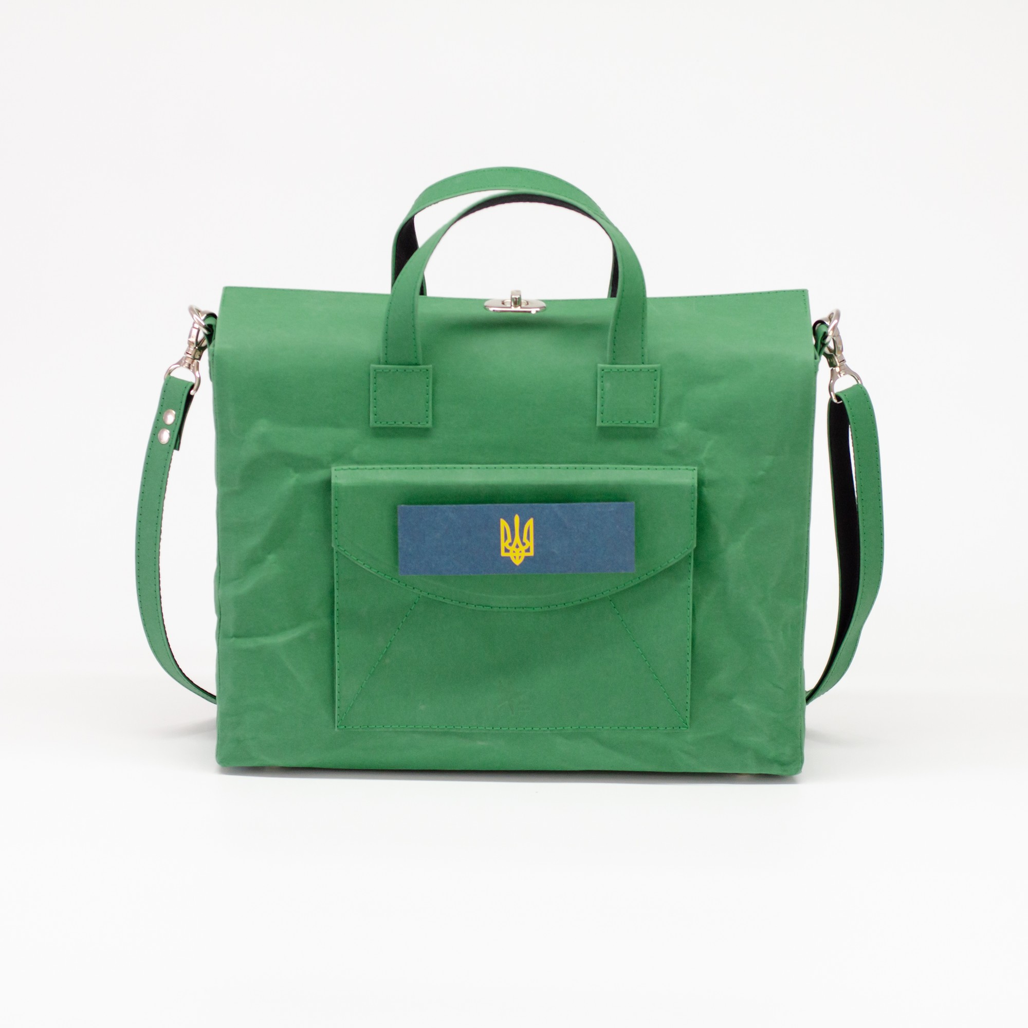 URSA Bag for Laptop Macbook 13" with removable Pin "Coat of Arms of Ukraine" - Green Color